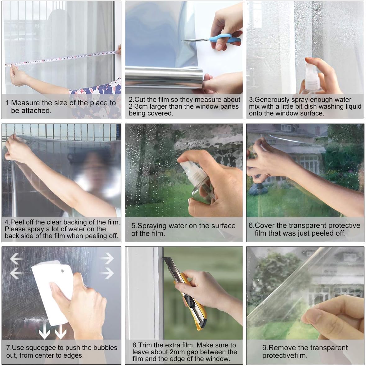 HIDBEA One Way Window Film, Daytime Privacy Sun Blocking Reflective Window Film No Glue Static Cling Heat Control Window Tinting Film for Home and Office, Black Silver, 55.1 x 393.7 Inch