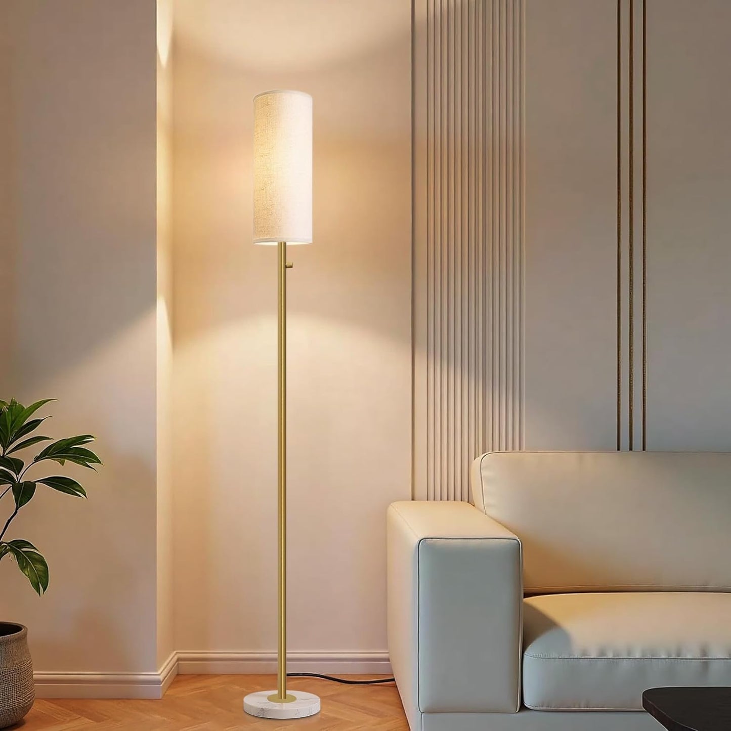 Dimmable Gold Floor Lamp for Living Room,Modern Standing Lamp with Marble Base,LED Bulb Included,Floor Lamps for Bedroom, Living Room,Office,Reading and Nursery(Gold Floor Lamp)