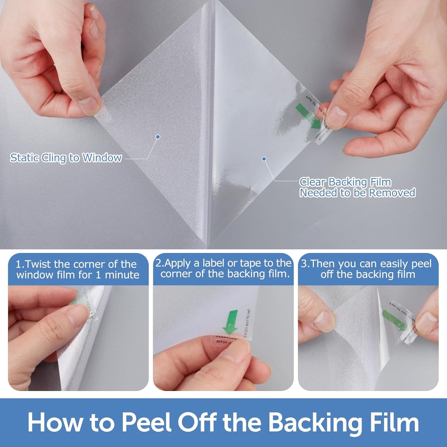 HIDBEA Frosted Window Privacy Film - Non Adhesive Static Cling Glass Stickers Sun UV Blocking Heat Control Door Covering Decals for Home Office, 45.3 x 236.2 Inch