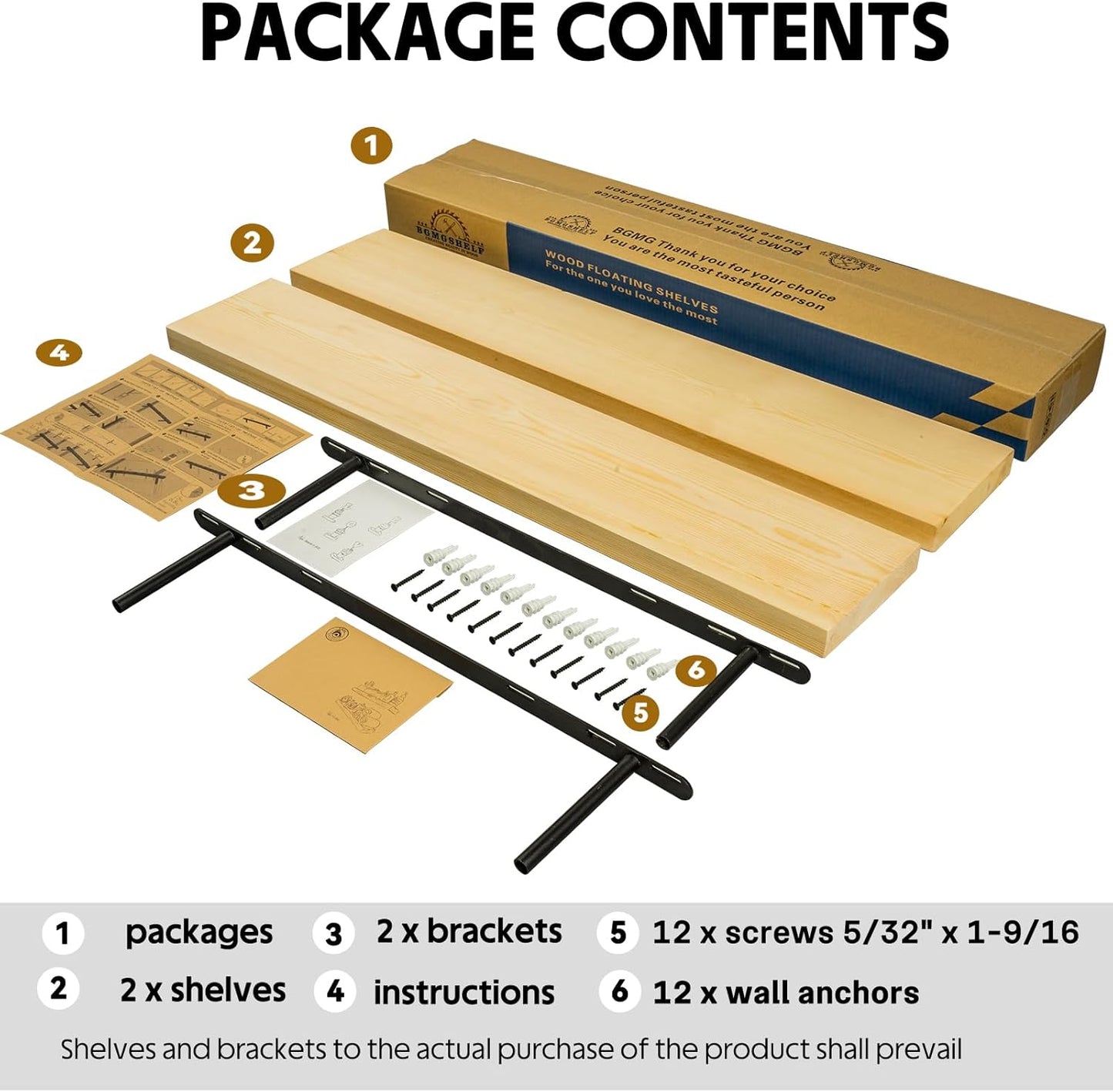 BGMG Wood Floating Shelves 36 inch, Wide Rustic Wooden Wall Shelves for Bathroom Living Room Bedroom Kitchen Farmhouse Set of 2-36x 6.7 x1.25 inch- DIY-Unfinished