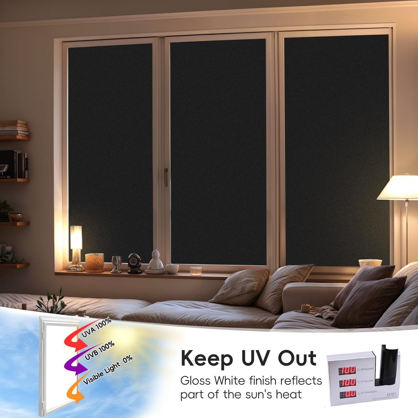 DUOFIRE Blackout Window Film Sun Blocking White Black Window Privacy Film Non Adhesive Static Cling Removable Windows Tint Anti -Glare Day Sleep Windows Tinting Films for Home, Office (11.8 x 78.7 in)