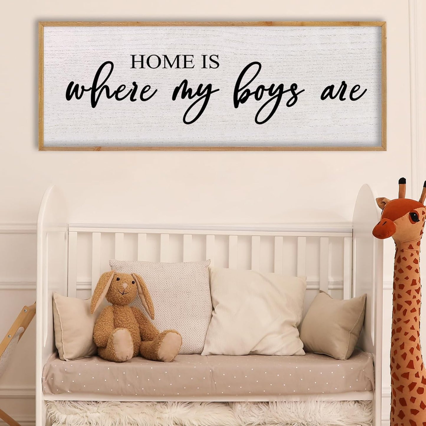 Home Is Where My Boys Are Wall Decor 40"×15" mom and her boys Sign for boys room Playroom Large Wood Framed Wall Hanging Art (Wood)