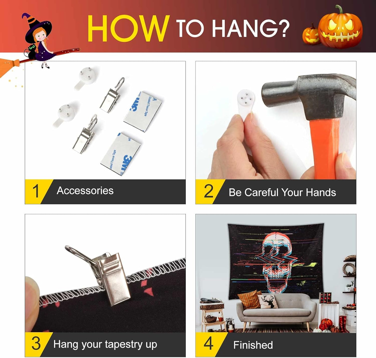 ADDWel Blacklight Skull Tapestry, Black Psychedelic Tapestry Glow In The Dark, UV Reactive Black Light Tapestries Posters Wall Hanging for Bedroom Living Room Dorm Party Backdrop Decor(60 * 80inches)