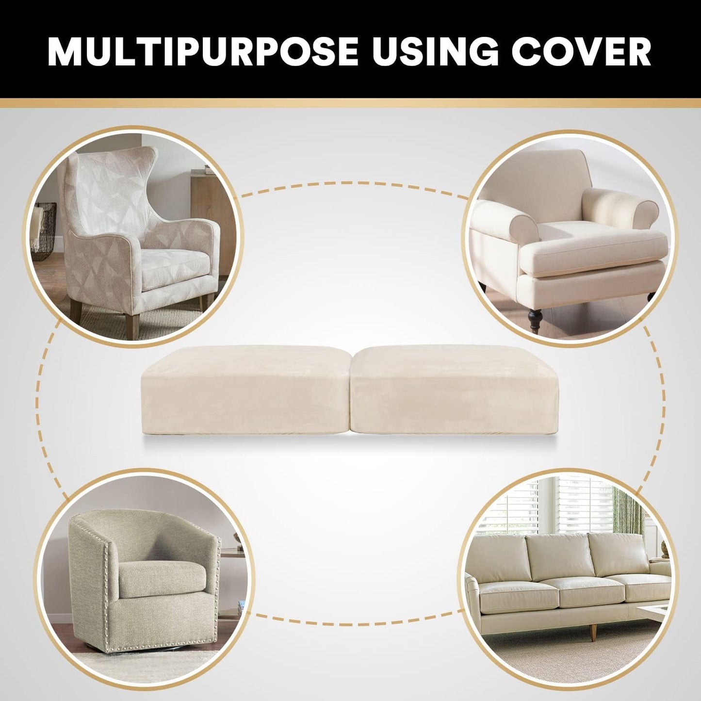 PrinceDeco Velvet Couch Cushion Cover Soft Stretch Cushion Slipcover for Chair Loveseat Sofa Cushion Furniture Protector Seat Cushion Sofa Cover (2 Piece Large Sofa Cushion Covers, Ivory)