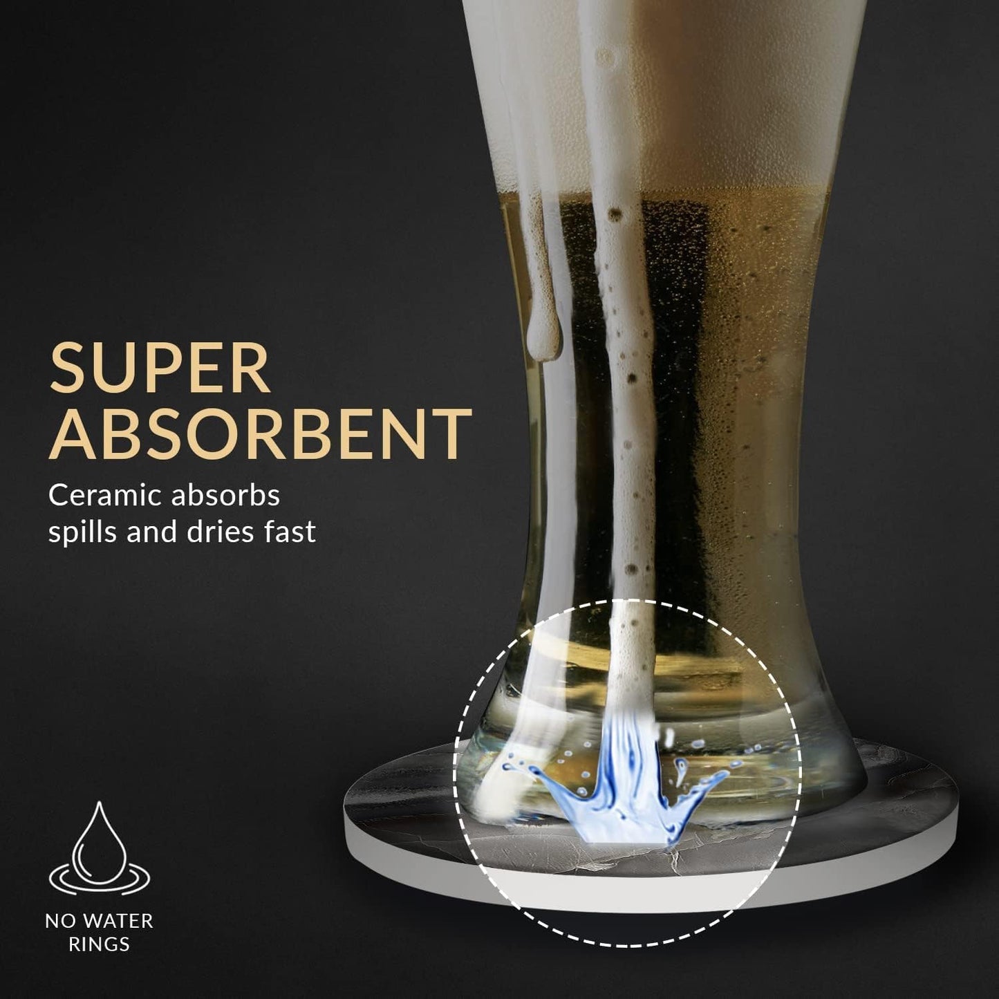 Emerson Coasters for Drinks Absorbent – Dining Table Set of 6 with Holder, 100% Ceramic Wooden Tabletop Protection Marble Style - Non Slip & Cork Bottom - Heavy Duty (Blue Stone)