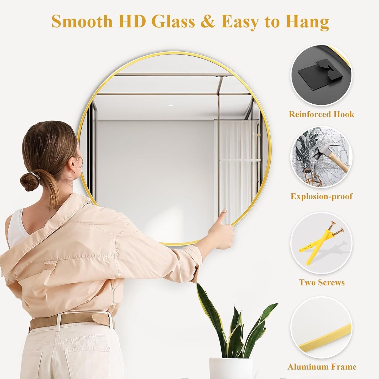 Fabuday Circle Gold Mirror for Wall 32 Inch - Large Bathroom Round Mirror with Matte Metal Frame, Entryway, Living Room, Hallyway, Bedroom Big Circular Mirrors