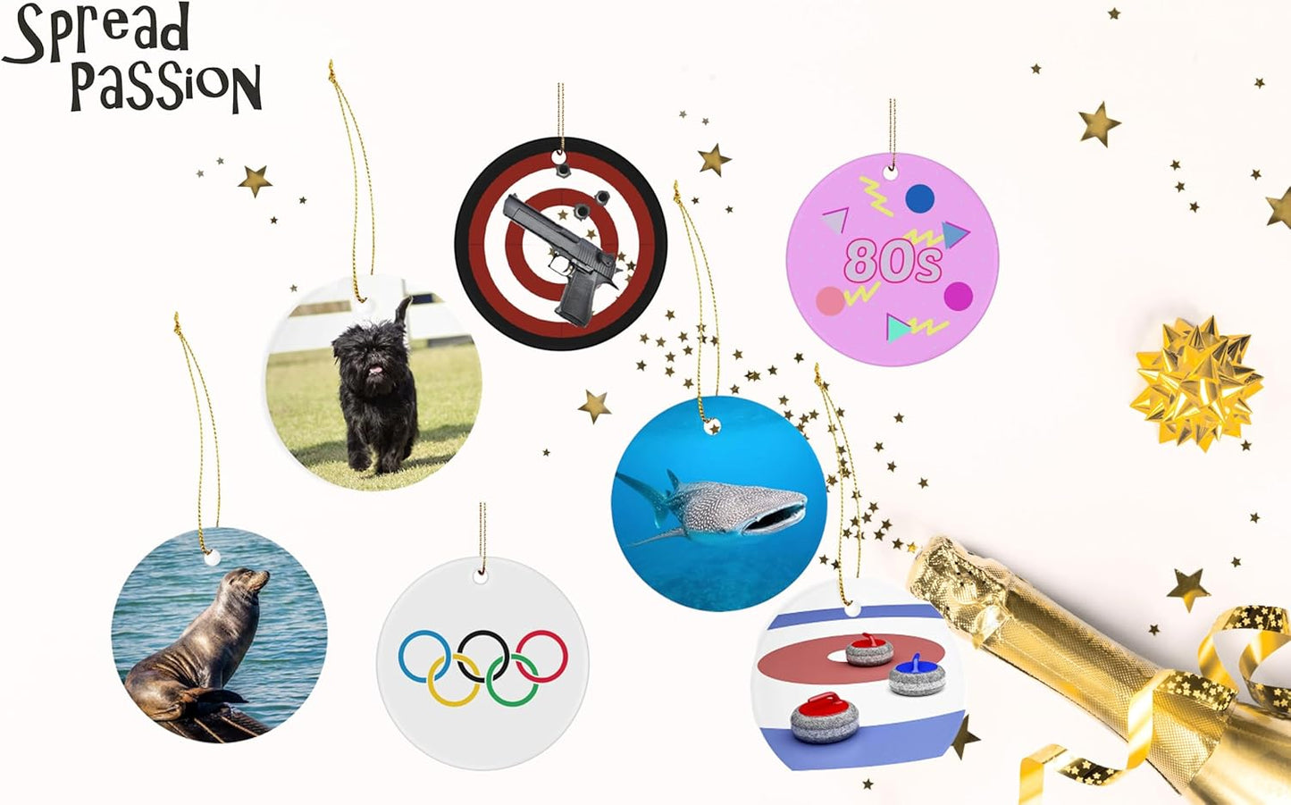 SpreadPassion Personalized Christmas Ornament, Custom Image, Text, Logo, 3" Circle Ceramic Hanging Ornament