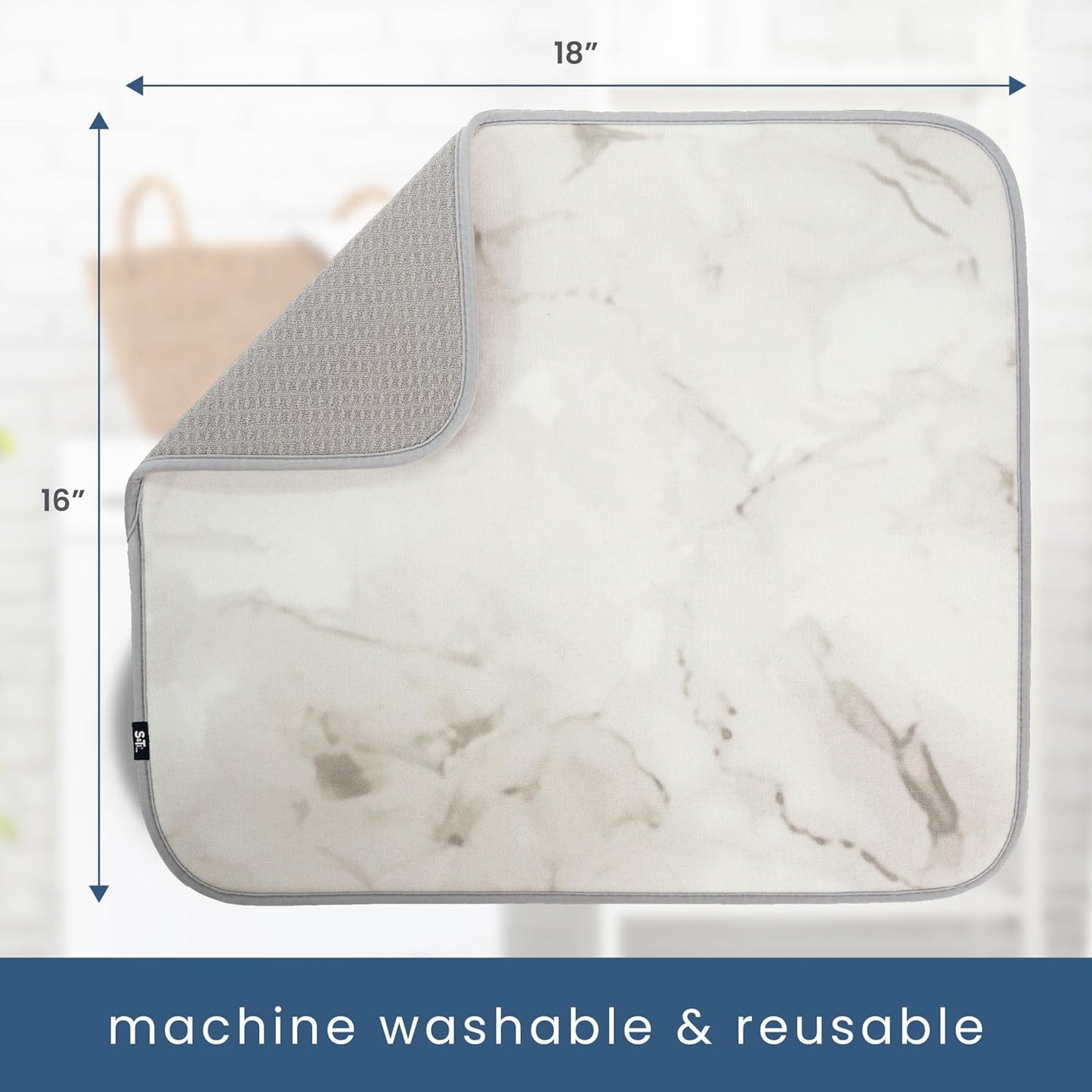 S&T INC. Dish Drying Mat, 16” x 18”, Absorbent Microfiber Kitchen Counter Mat, Dish Drying Pad for Dishes, Utensils, Pots and Pans, Large, Grey Stone