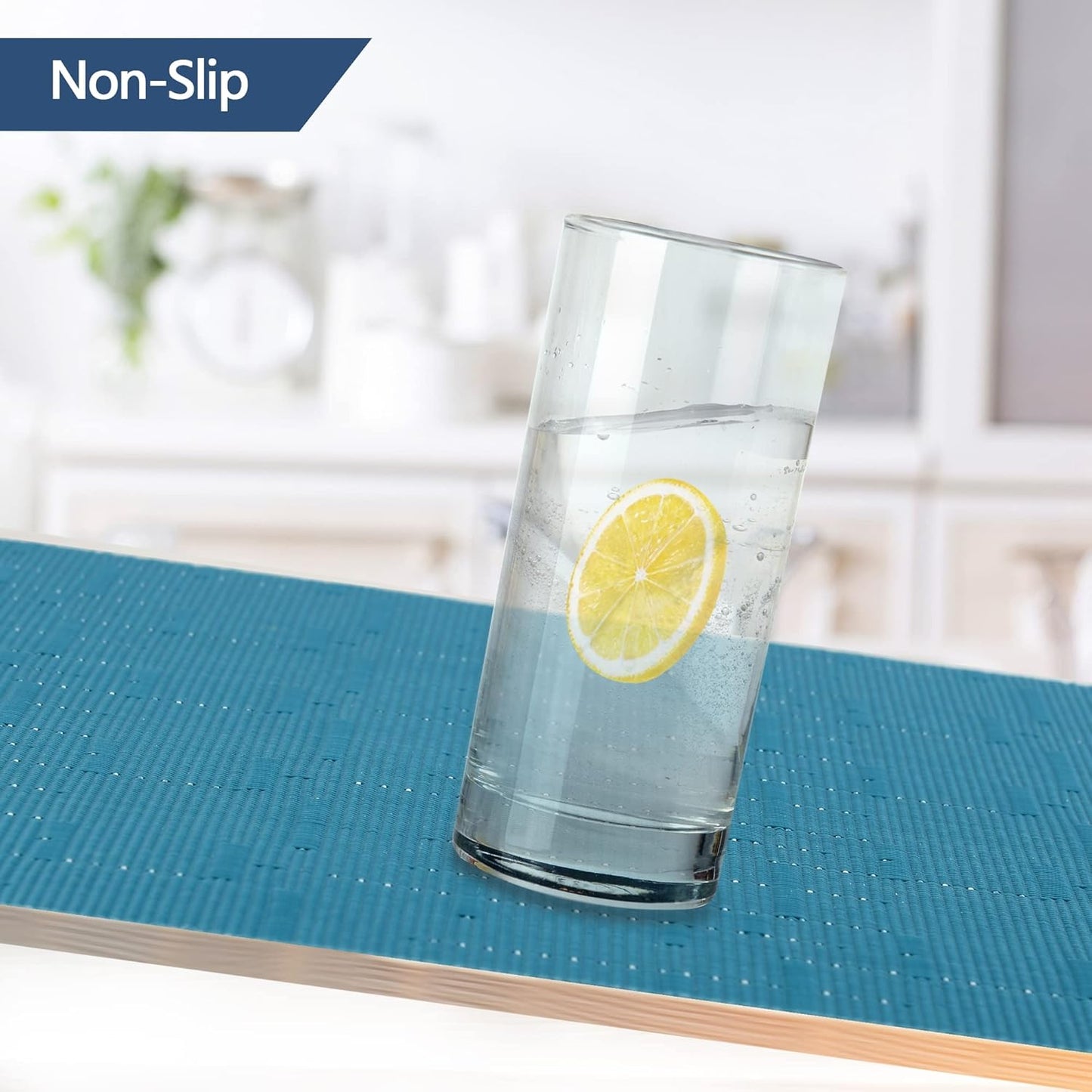 Vinyl Placemats Set of 8 - Washable Easy Clean Place Mats - Heat Resistant PVC Table Placemats - Table Mats for Dining Table 17x12 Inch (Sky Blue Turquoise, 8)