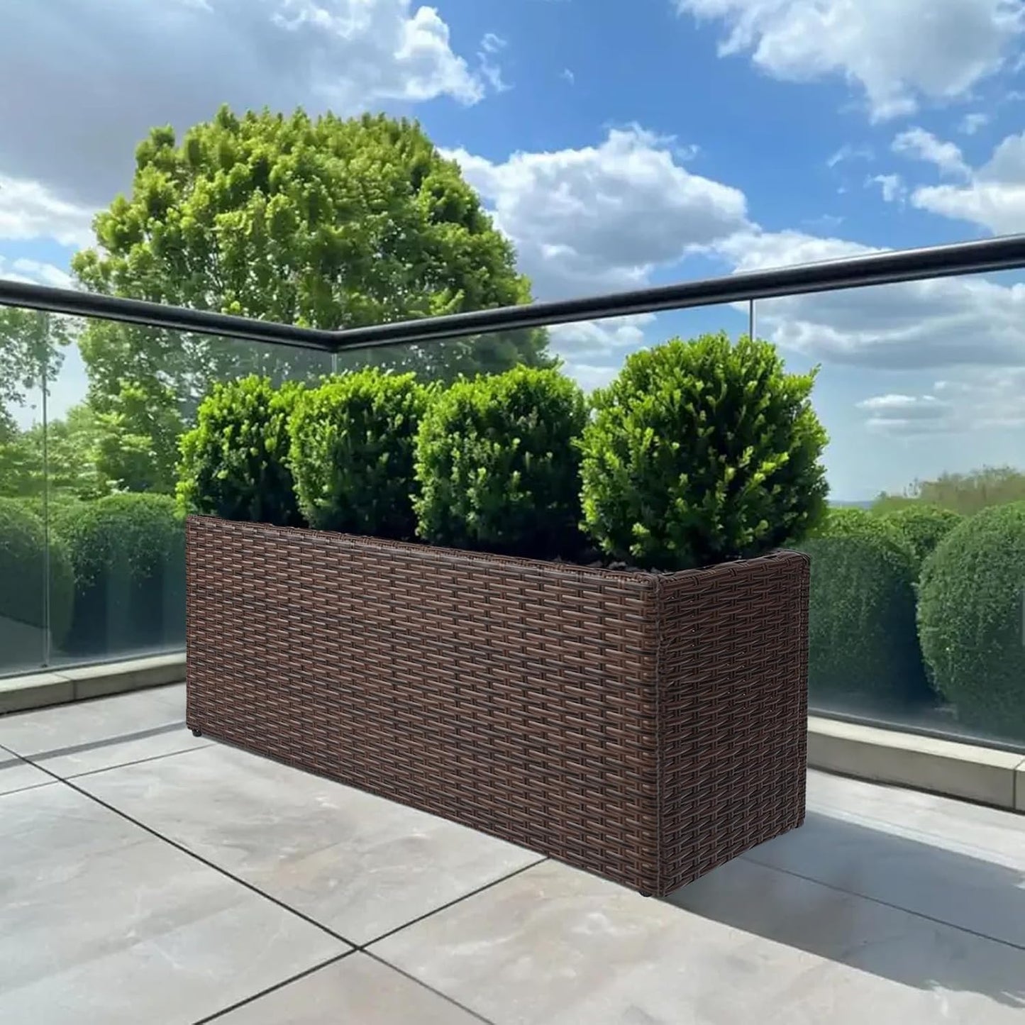 LEWIS&WAYNE Large Rectangular Block Planter Box Handmade Wicker Tall Planters for Outdoor Plants with Removable Liners Modern Planter for Indoor Outdoor Patio Deck - Brown, 36''x12''x16''