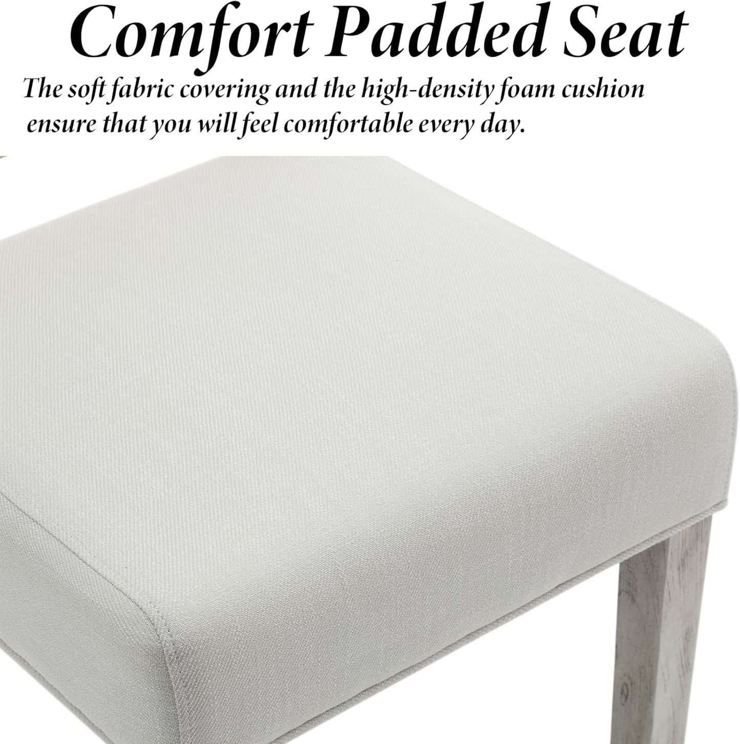 Kmax Farmhouse Dining Chairs Set of 4, Rustic Kitchen Chairs with Linen Fabric Seat and Woven Back, Vintage Accent Chairs for Dining Room, Living Room, Ivory