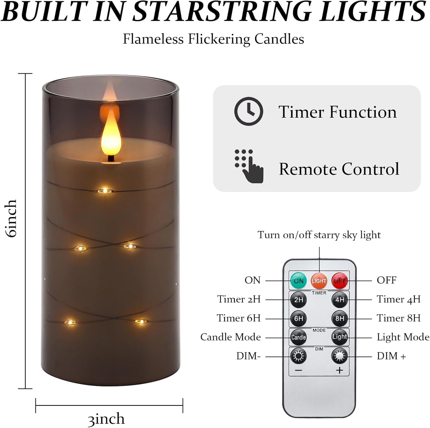 Aignis Flickering Flameless Candles Battery Operated Candles LED Candles with Remote Timer for Home/Wedding/Birthday/Holiday Decor ,Grey 3D Flame Set of 2 (D3 xH6 6")