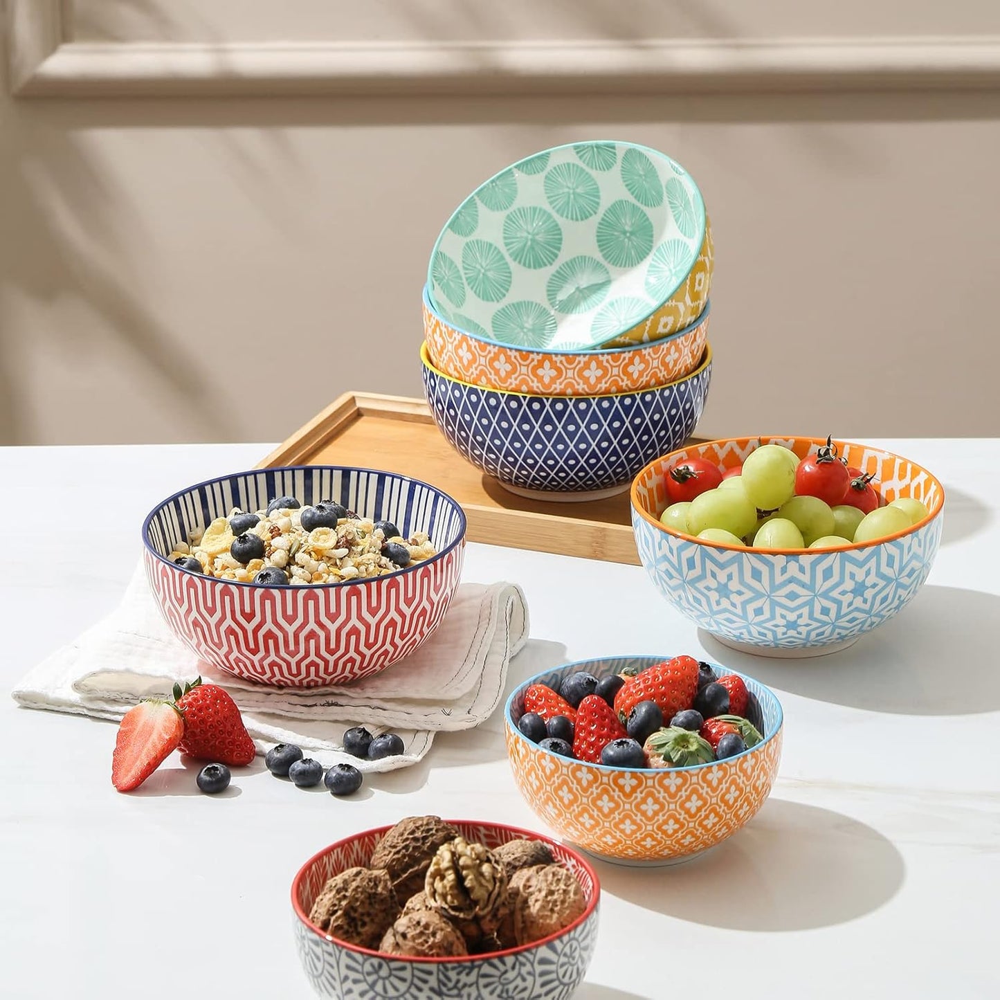 Selamica Ceramic Cereal Bowls Set of 6, 24 Oz Deep Soup Bowls for Kitchen, 5.9 Inch Dessert Bowls for Salad, Pasta, Oatmeal, Ramen, Microwave Dishwasher Safe, Set of 6, Assorted Colors