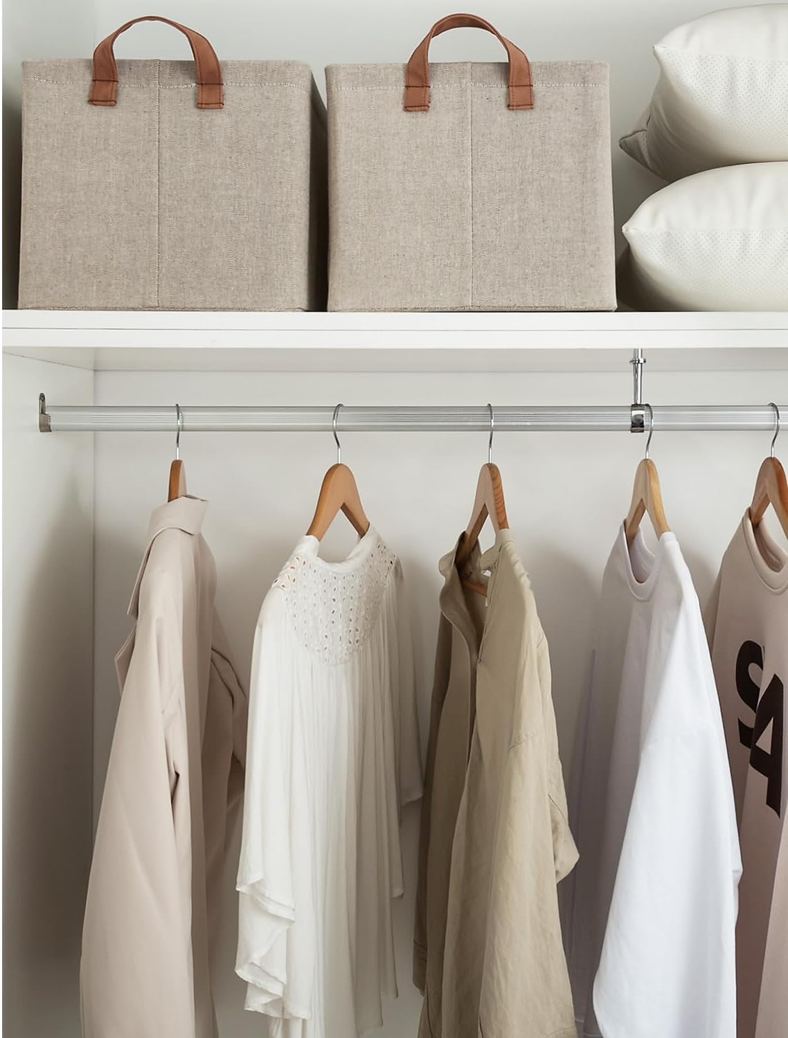 StorageWorks Storage Bins, Fabric Storage Bins for Shelves, Large Storage Baskets with Metal Frame, Closet Baskets and Bins with Handles, Brown and Beige, 2-Pack