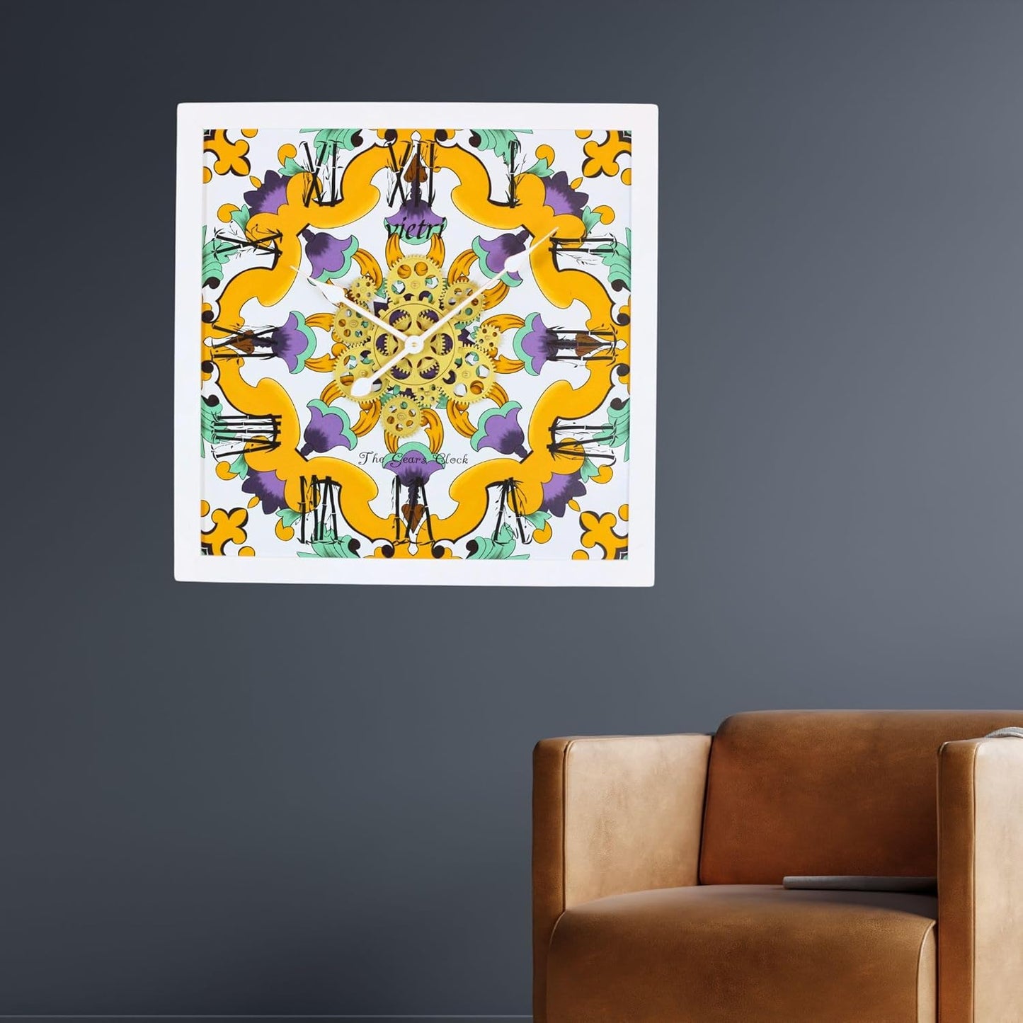 The Gears Clock Wall Clock Italy Collection with Moving Gears (Vietri, 24 inches (60 cm))