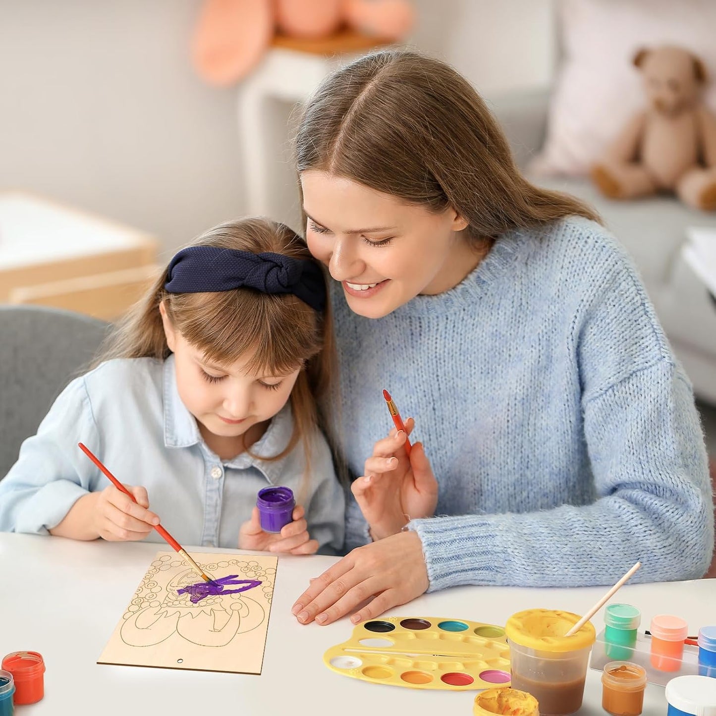 COCHIE 10 Pieces Large Mardi Gras Unfinished Wood Crafts to Paint for Adults and Kids, Bulk Predrilled Wooden Ornaments for Painting, Butterflies Paintable Wood Slices Craft Supplies with Ropes