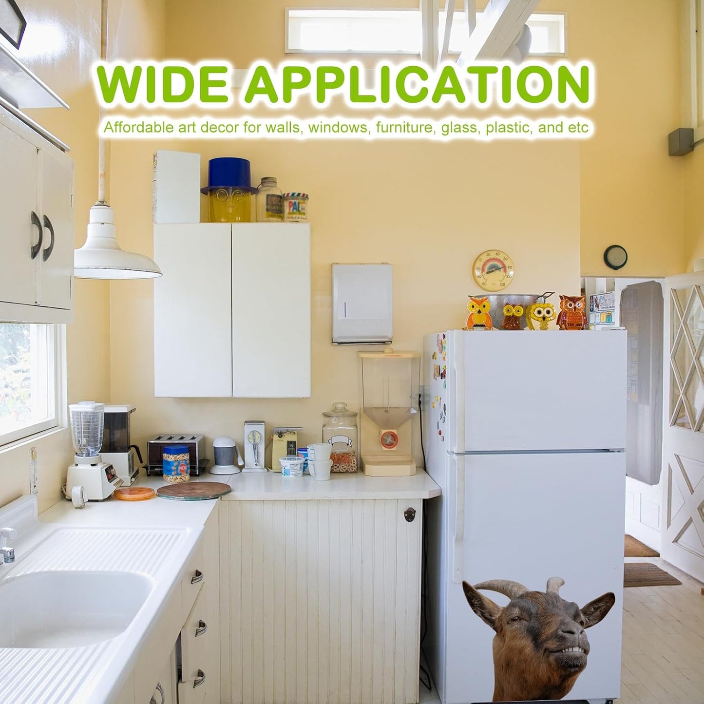 Smiling Goat Window Stickers Decor Funny Wall Stickers Peel and Stick Cute Goat Animals Wall Decals Removable Funny Goat Wall Window Decor for Farmhouse Kitchen Door Closet