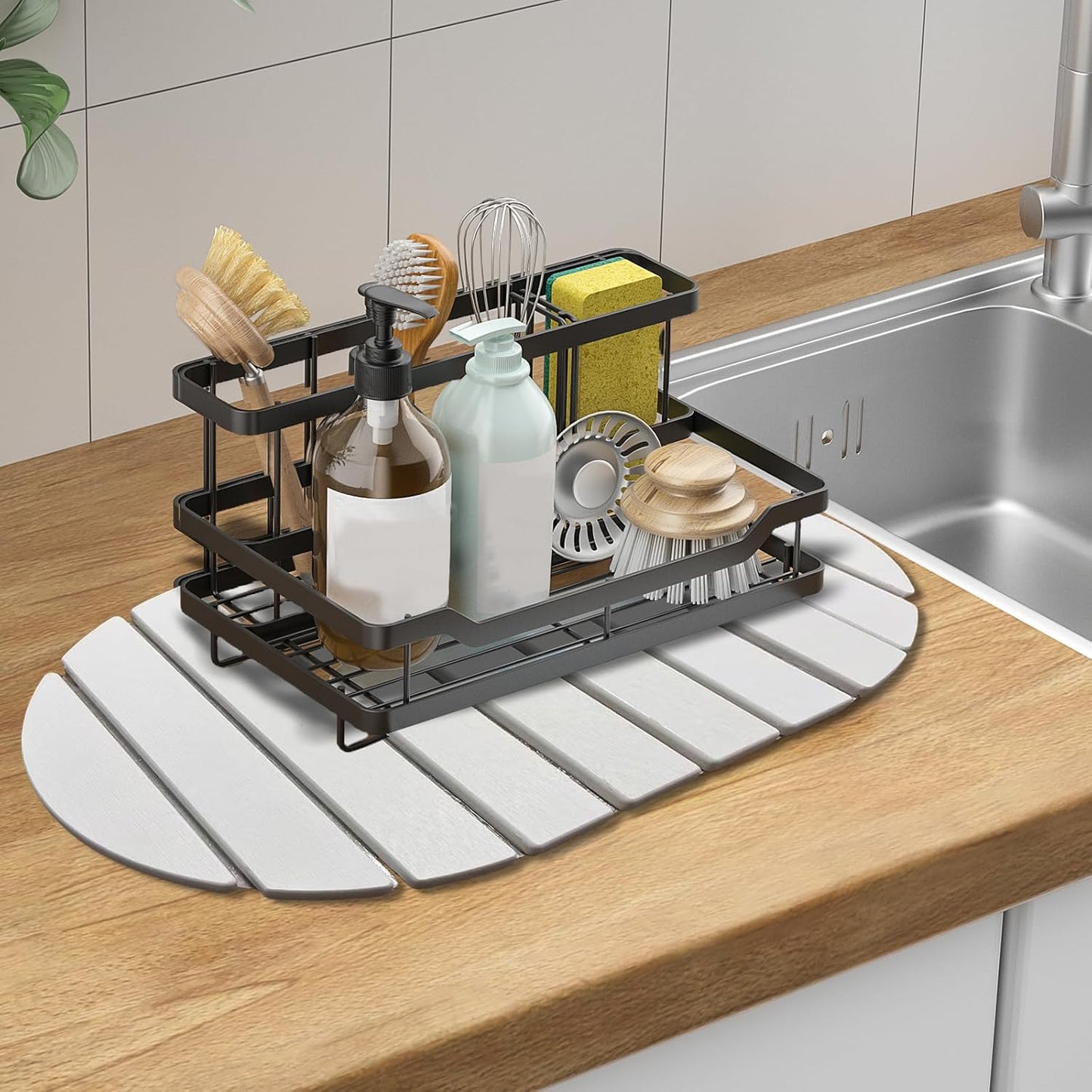 Large Stone Dish Drying Mats for Kitchen Counter, Quick Dry Absorbent Collapsible Dish Drying Mat,Diatomaceous Earth Mats for Dishes Bottles Cups,Match Any Countertop, Elliptical 24 * 16inch