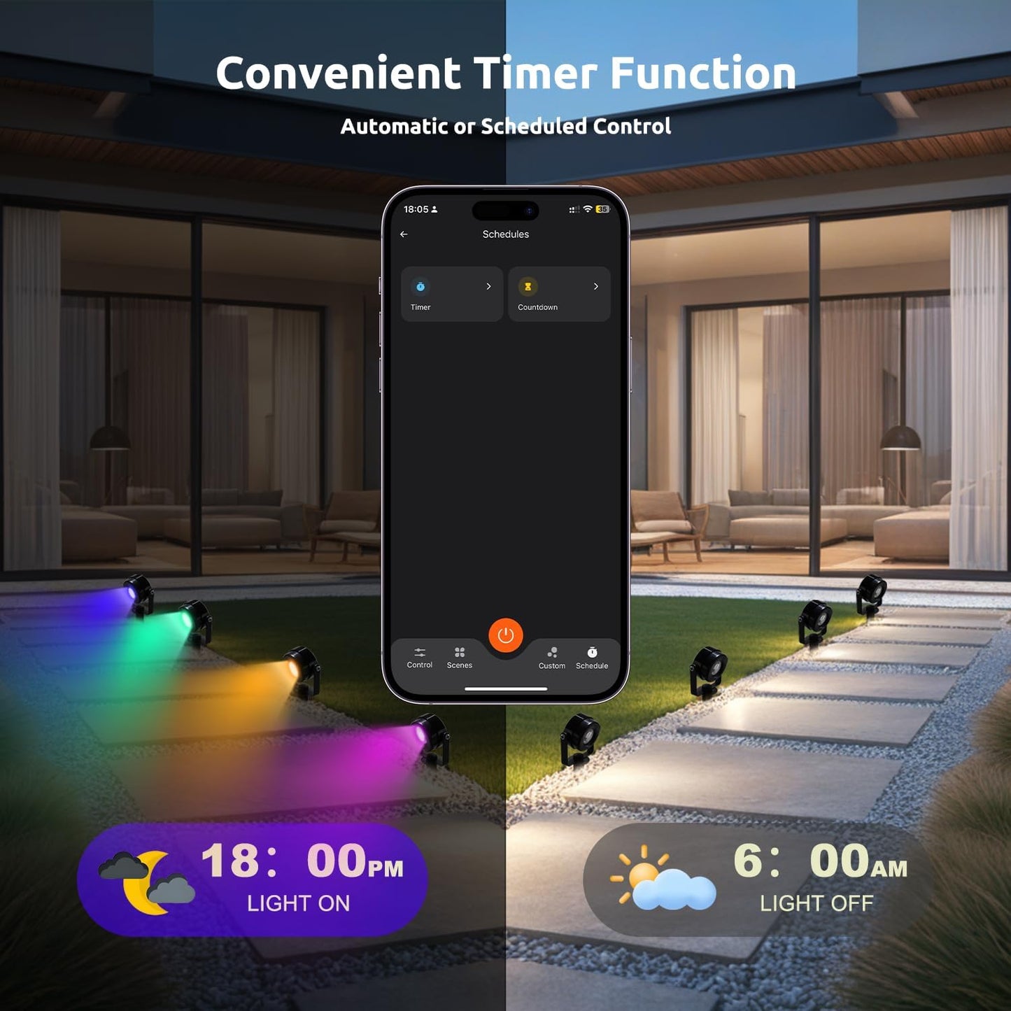 Smart RGBW Spot Lights Outdoor, 8 Pack Low Voltage Landscape Lighting with APP & Remote Control, Waterproof and Timing, Color Changing Outdoor spot Lights for Yard Halloween Christmas Decorations