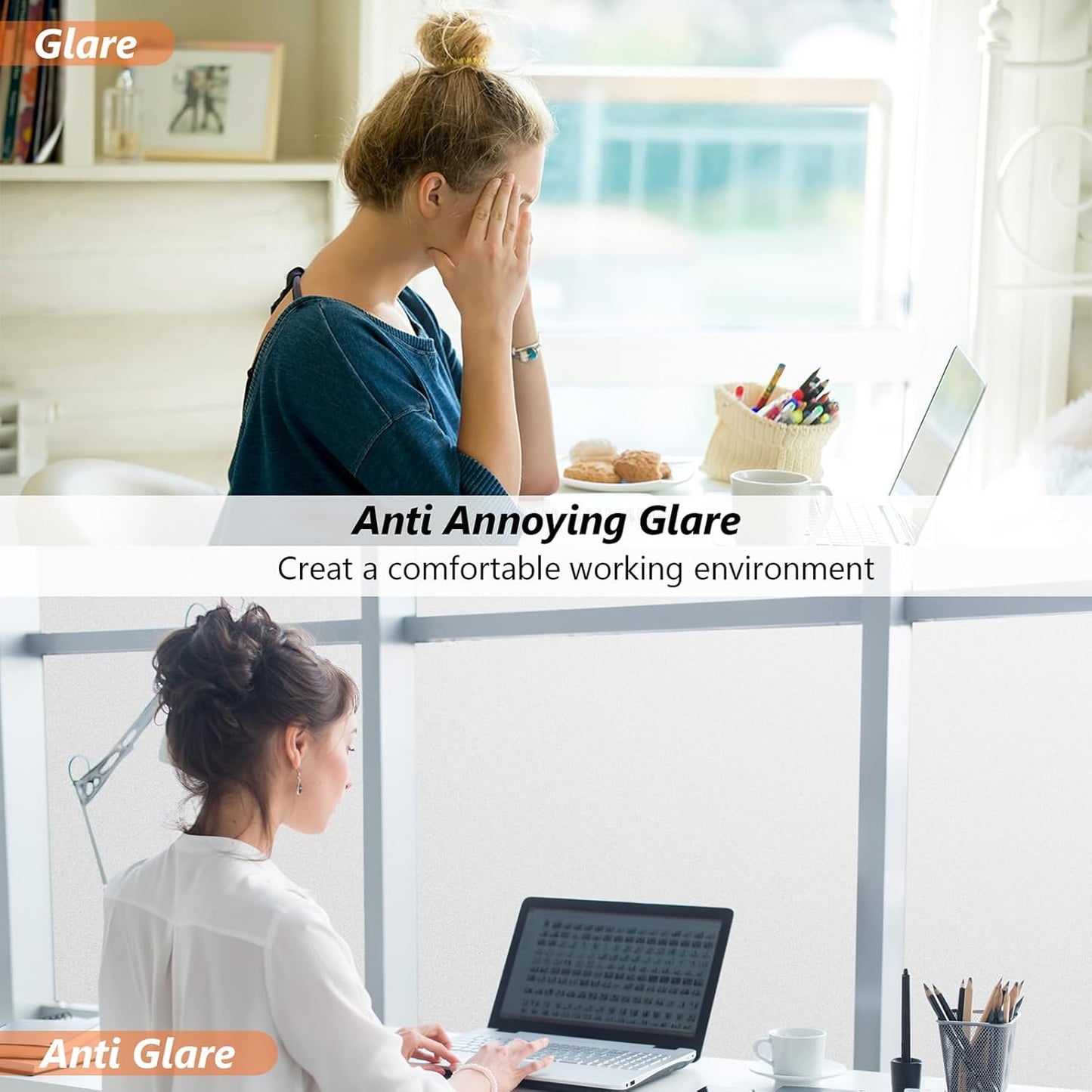 Kromapolis Window Privacy Film Frosted Glass Window Film, Heat Blocking Privacy Film for Glass Windows, Static Cling Non-Adhesive Frosting Window Stickers for Door Home (Frosted, 29.5 x 78.7 inch)