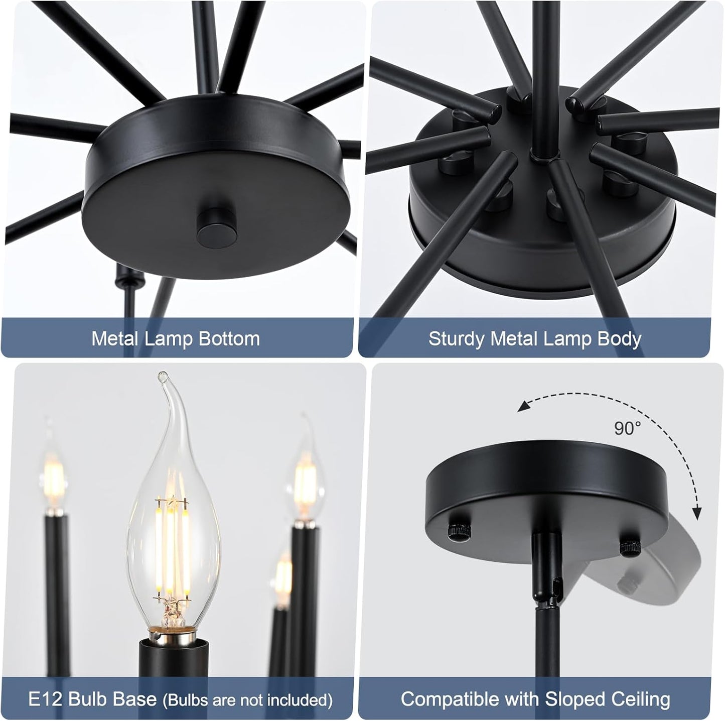 Modern Black Farmhouse Chandeliers, 8-Light Industrial Metal Chandelier Lighting, Classic Candle Hanging Pendant Light Fixtures for Kitchen Bedroom, Dining Room, Living Room,Foyer