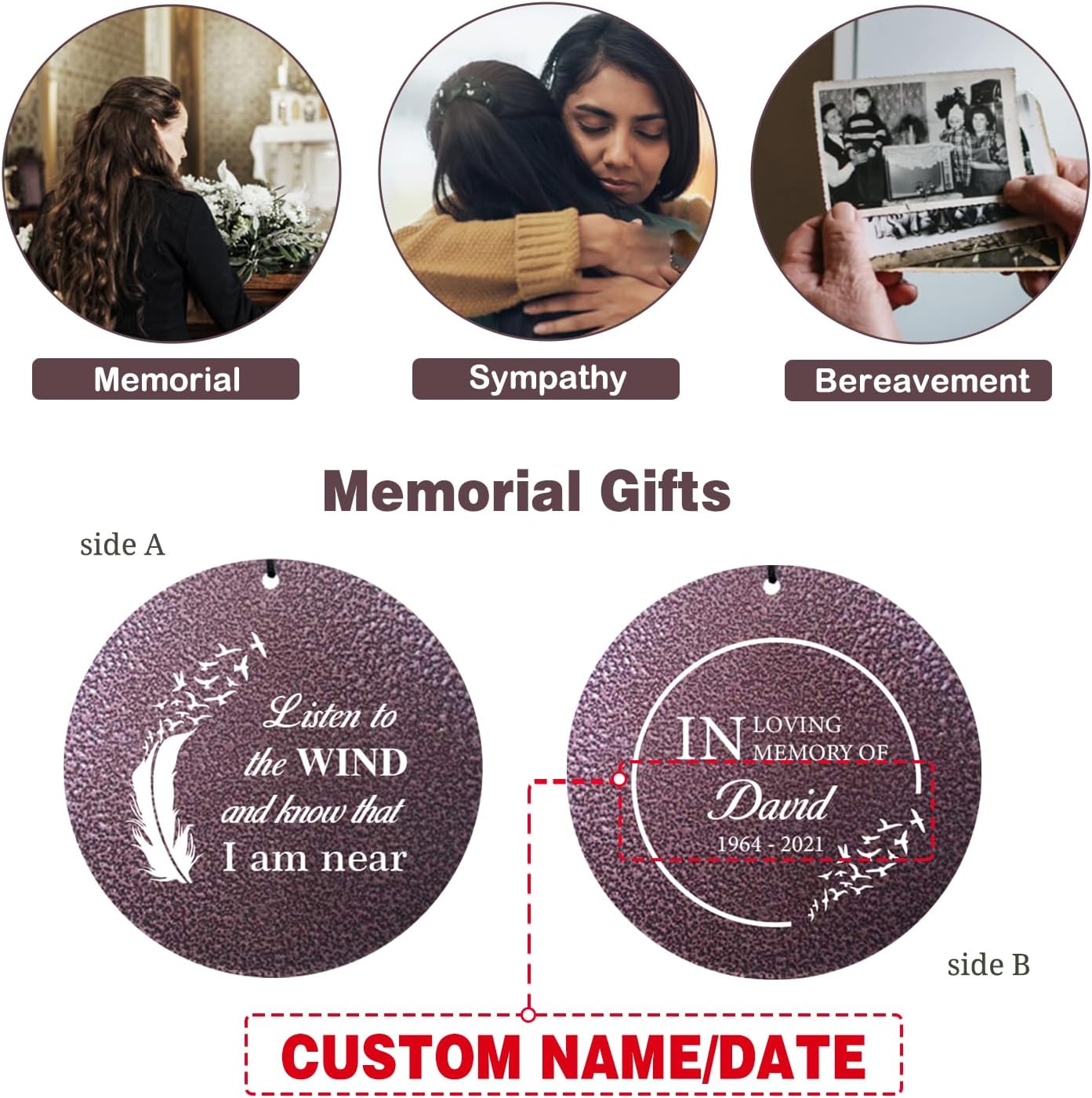 ASTARIN 36" Large Deep Tone Personalized Sympathy Wind Chimes, Memorial Wind Chime for Loss of Mother Father Loved One, Angel's Feather Bereavement Gifts Decor Outdoor Patio Garden(Produced in USA)