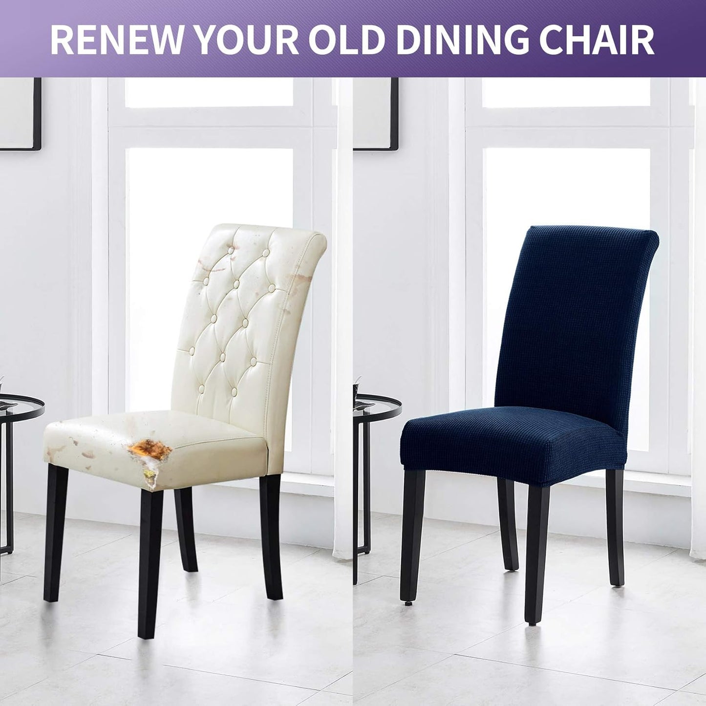 Joccun Chair Covers for Dining Room Set of 6,Dining Chair Slipcovers Stretch Dining Room Chair Covers Seat Protector,Washable Parsons Chair Cover for Home,Hotel,Banquet(Navy,6 Pack)