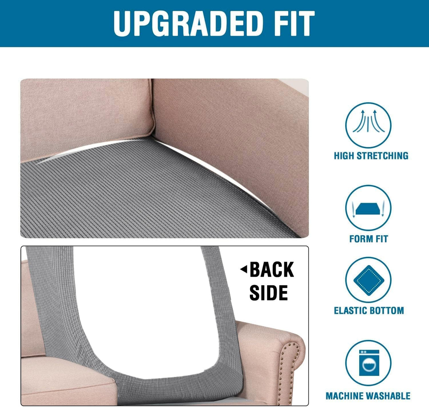 H.VERSAILTEX Super Stretch Individual Chaise Cover Sectional Couch Covers for L Shaped Sofa Both Left/Right Featuring Thick Jacquard Textured Twill Fabric (1 Piece Chaise Cover, Dove)