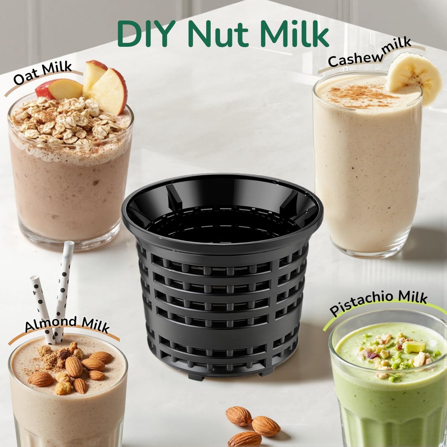 Canoly C16 Cold Press Juicer, 6" Extra Wide Feed Chute, 3-IN-1 Strainers (Juice & Sorbet & Nut Milk), Powerful AC Brushless Motor, Self Precut System, Juicer Machines with BPA-Free (Space Gray)