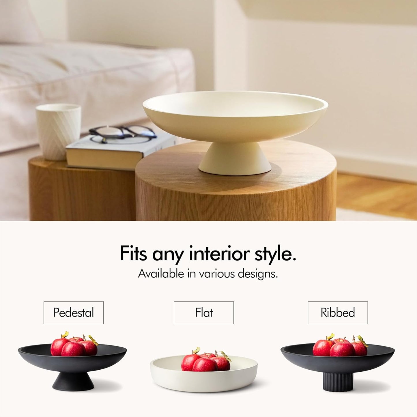 KIVY Concrete Fruit Bowl for Kitchen Counter - Large Decorative Bowl for Home Decor - Black Pedestal Bowl - Decorative Bowls for Home Decor - Black Kitchen Island Decor
