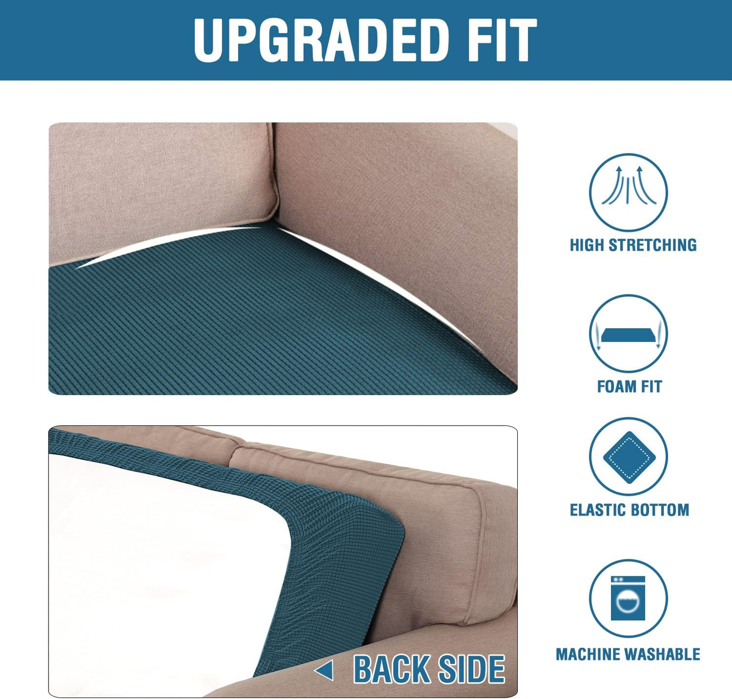 H.VERSAILTEX Super Stretch Individual Seat Cushion Covers Sofa Covers Couch Cushion Covers Slipcover Sets Thick Jacquard Textured Twill Fabric (1 Piece Loveseat Cushion Cover, Deep Teal)