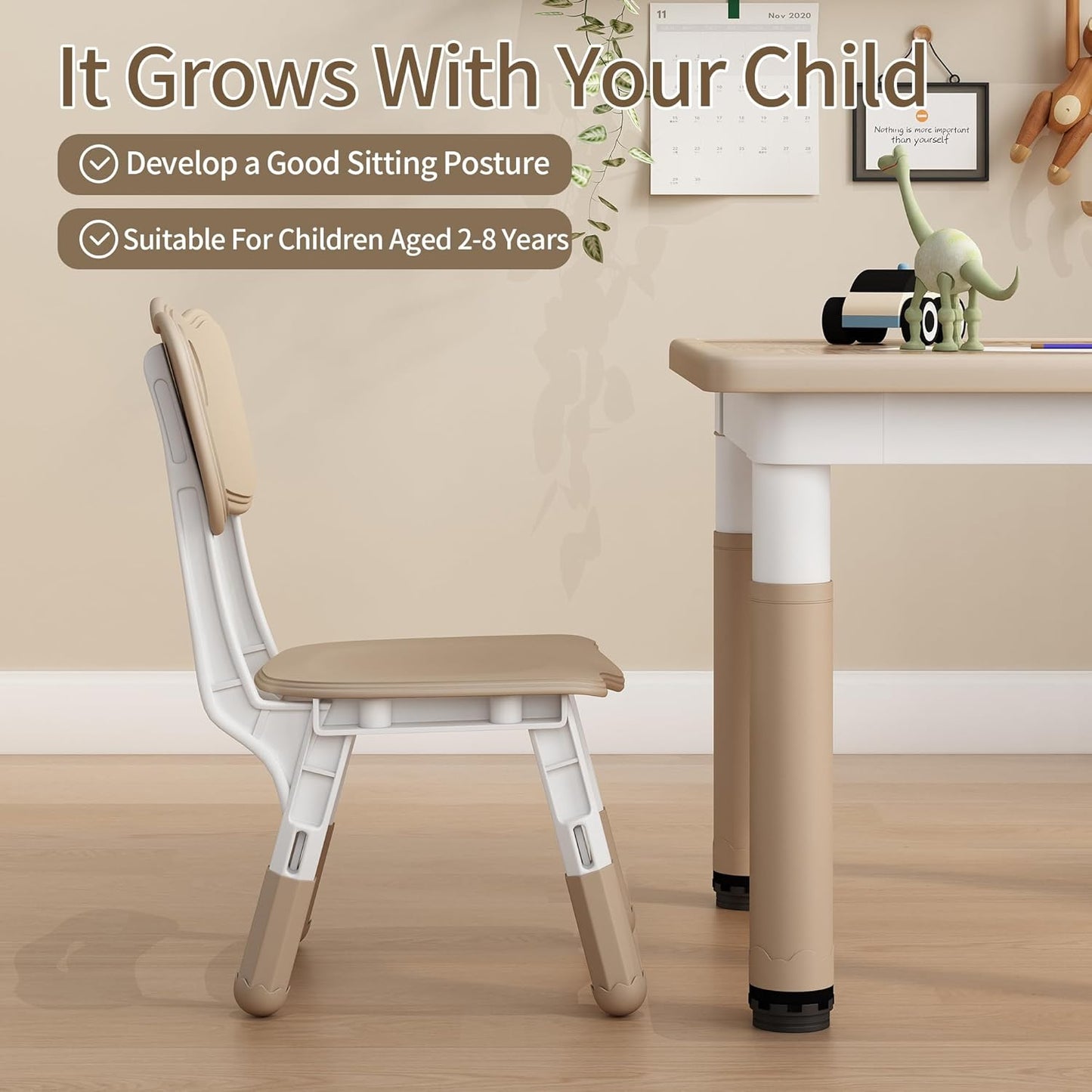 Kids Table and Chairs, Height Adjustable Childrens Table and Chair Set, Kids Tables for Age 2-8, Graffiti Desktop, Table for Kids with 2 Seats, Small Kids Table, Max 300lbs