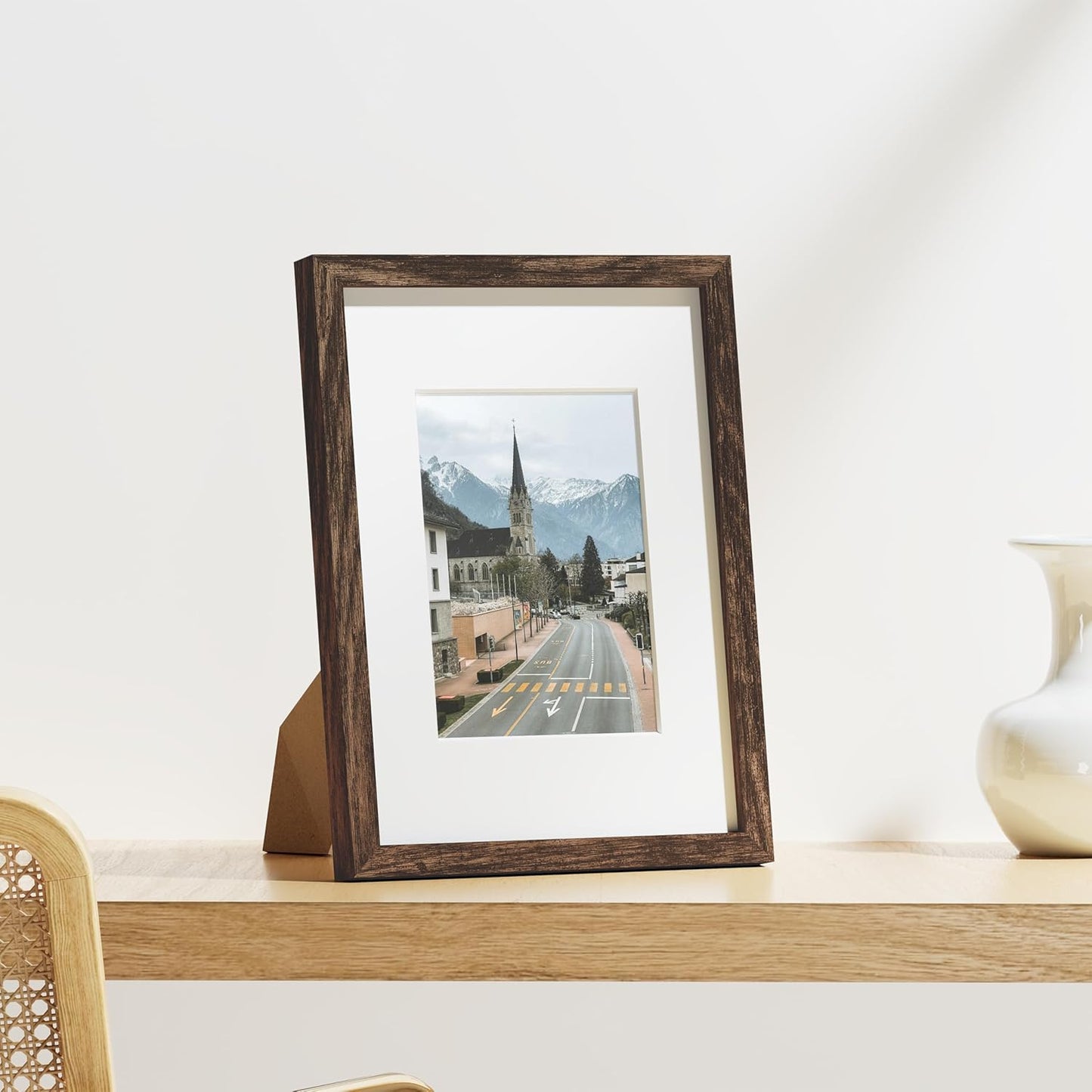 Vittanly 9x12 Picture Frames Set of 9, Shatter Resistant Plexiglass, Display 6x8 Pictures with Mat or 9x12 without Mat, Photo Frames for Wall or Tabletop, Engineered Wood, Brown