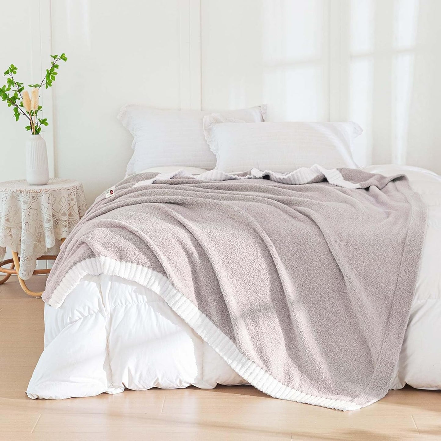 Soft Fuzzy Throw Blanket - Light Grey Cozy Warm Knit Fluffy Plush, Lightweight & Breathable, Throw for Bed, Chair, Sofa, Couch, Outdoor, 50"X60", Oeko-TEX Certified