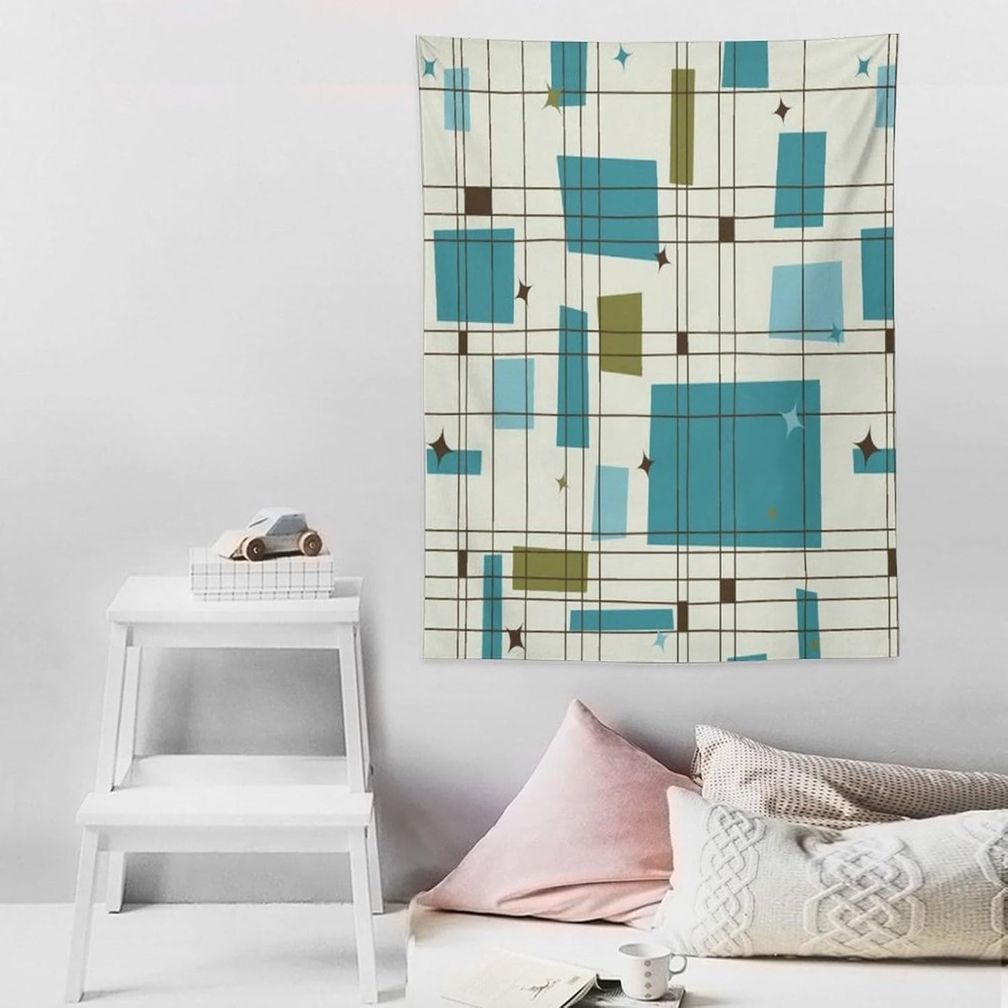 ICMOLYYENLO Boho Medieval Cat Tapestry, Abstract Atomic Starburst Geometric Aesthetic Art Wall Hanging For Bedroom Living Room Dormitory 50x60 Inches