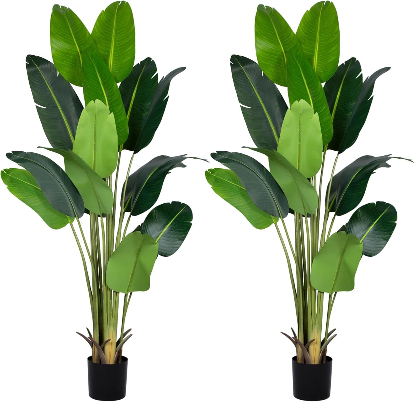 Artificial Bird of Paradise Plant 7Ft Fake Tropical Palm Tree with 17Trunks Faux Banana Leaf Trees in Pot for Home Indoor Outdoor Office Modern Decor Housewarming Gift(2pcs)