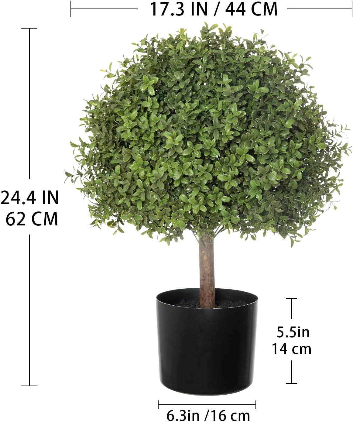 2 Pack 24.5inch Artificial Topiary Ball Plants, Faux Boxwood Ball in Pot, Fake Outdoor Plant for Front Door Decor, Home Decor, Garden, Wedding Decor