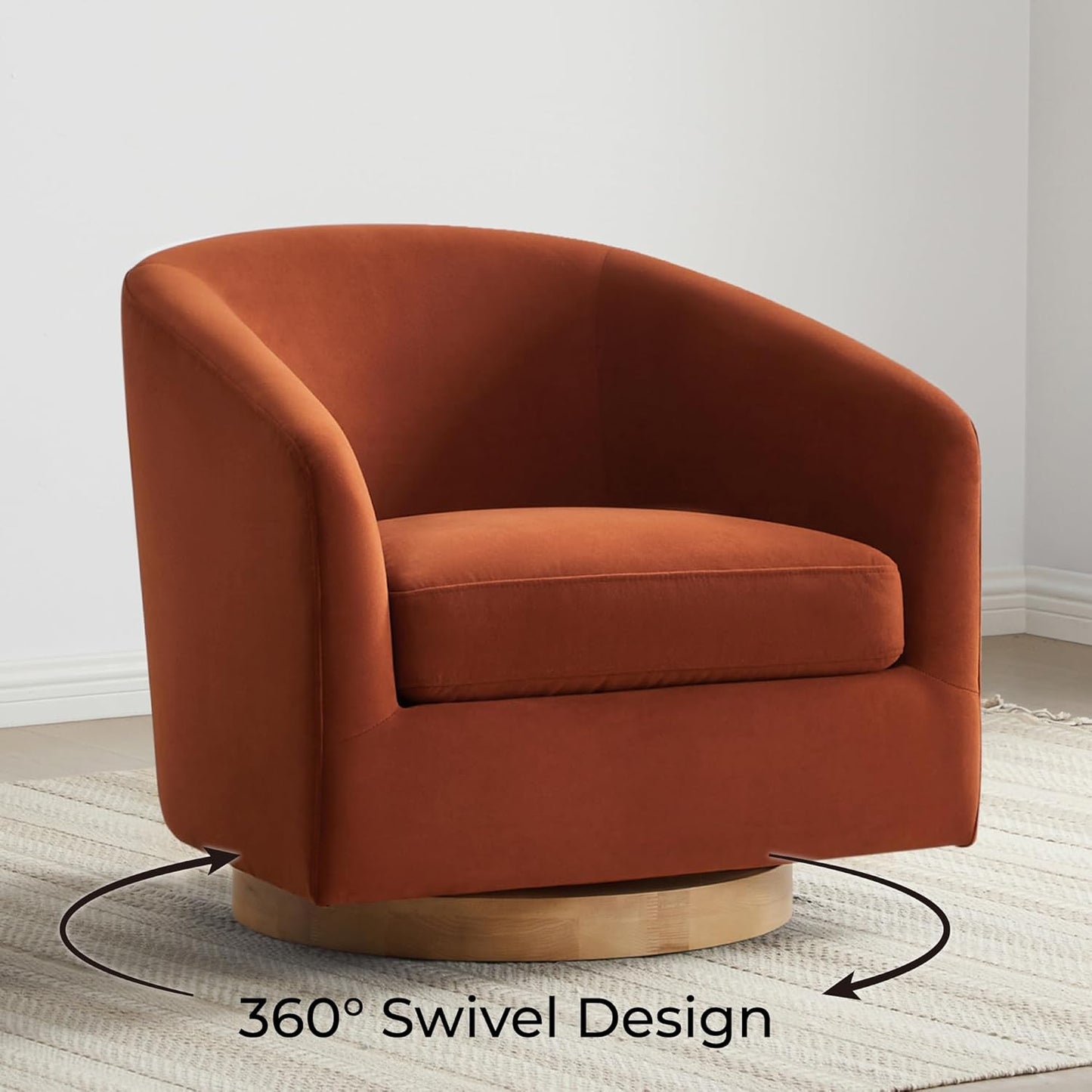 CHITA Swivel Accent Chair, FSC Certified Upholstered Velvet Barrel Chair for Living Room, Fully Assembled, Burnt Orange