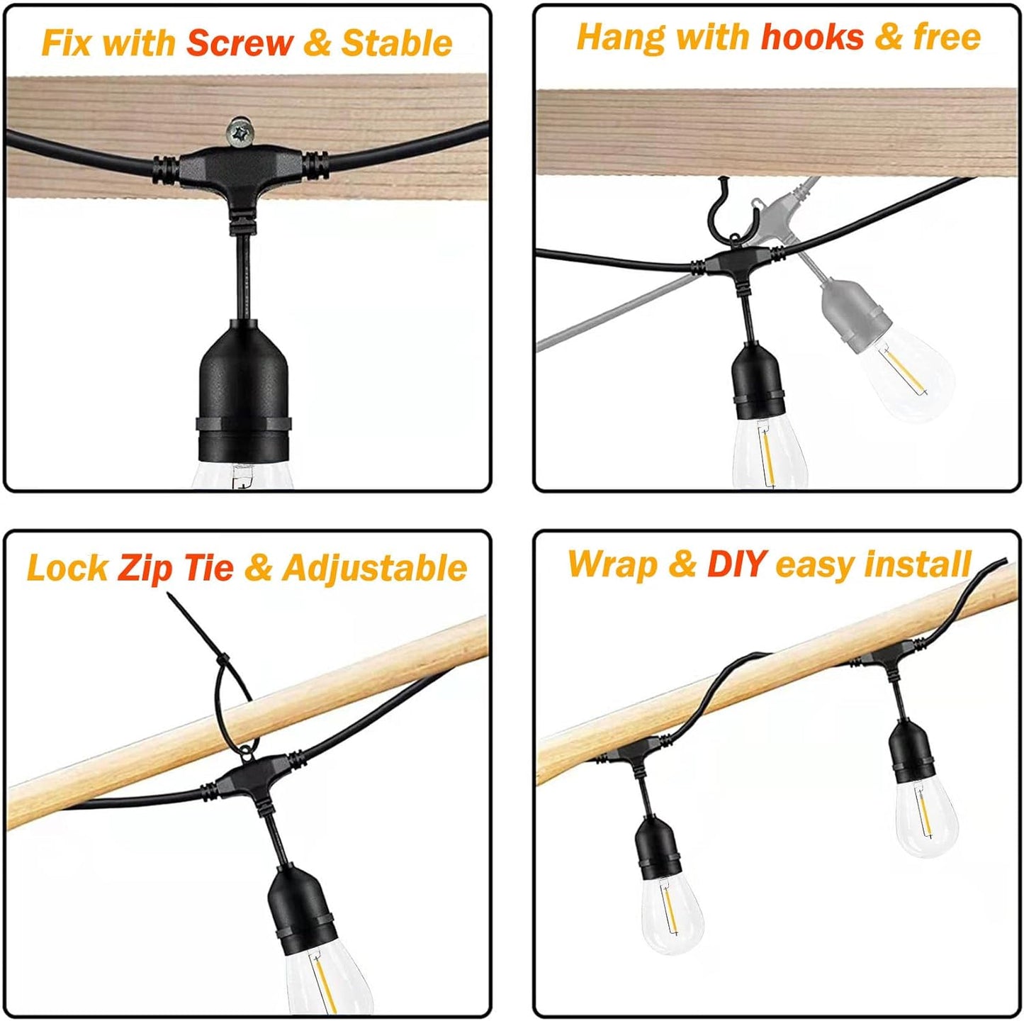 120 FT Outdoor String Lights LED Waterproof with 40 Shatterproof Plastic Warm Edison Bulbs String Bistro Lights for Patio Gazebo Pergola Market