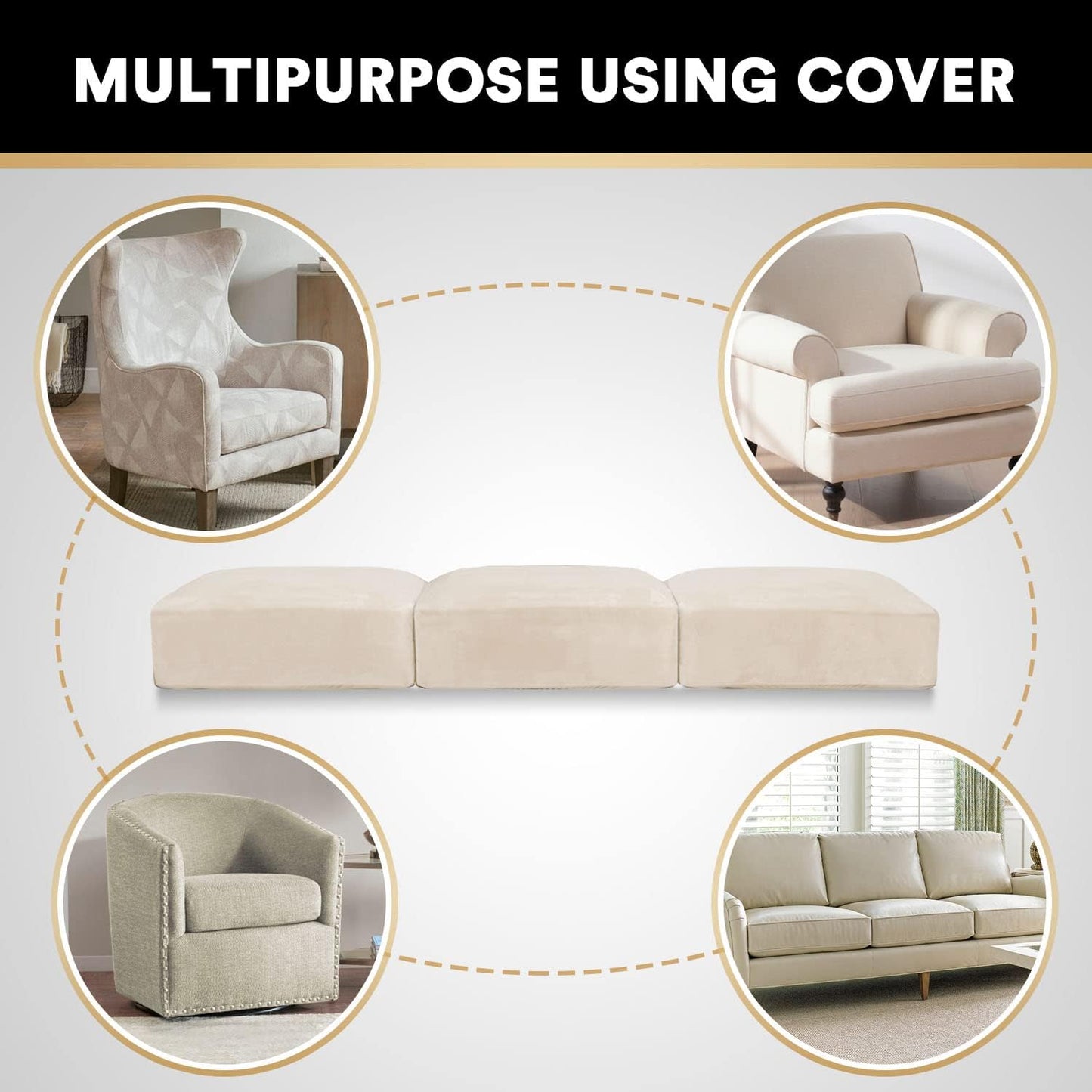 PrinceDeco Stretch Sofa Cushion Covers for Couches and Sofas,Soft Velvet Couch Seat Covers, Sofa Covers Washable, Seat Cushion Cover for 3 Couch Sofa Pet Friendly - Ivory, Each Width Up to 29.5"