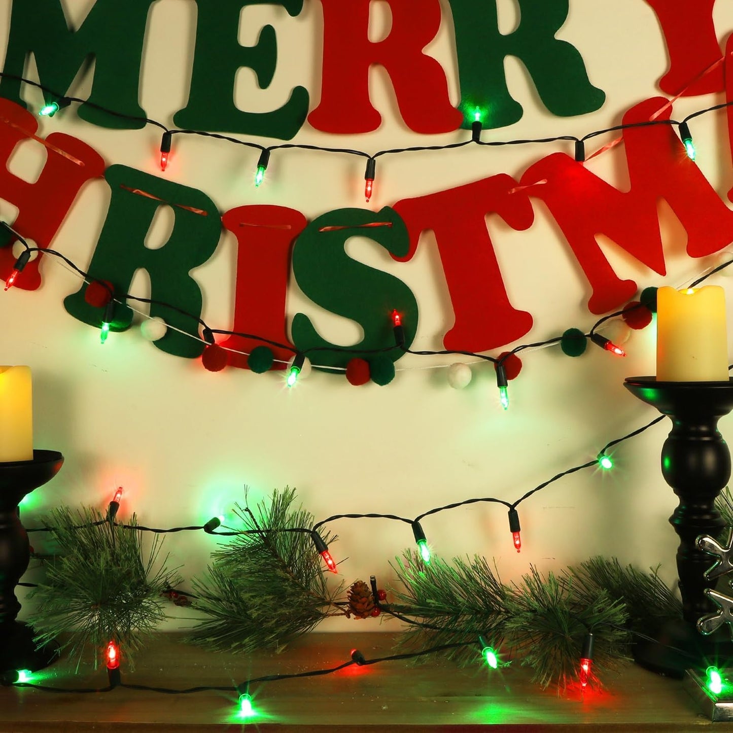 WATERGLIDE 2 Pack 50 LED Outdoor Christmas Lights, 16FT Battery Operated Mini String Lights with 8 Modes & Timer, Xmas Tree Lights Waterproof for Patio Garden Party Wedding Holiday Decor, Red & Green