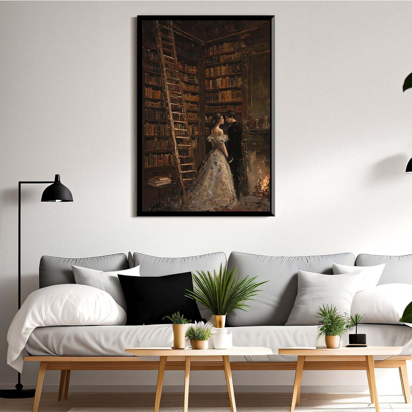 JFHCQJPK Gothic retro library scene decoration melancholy calm art college style wall aesthetic antique style home decoration suitable for bedroom living room24x36in Metal blackFramed
