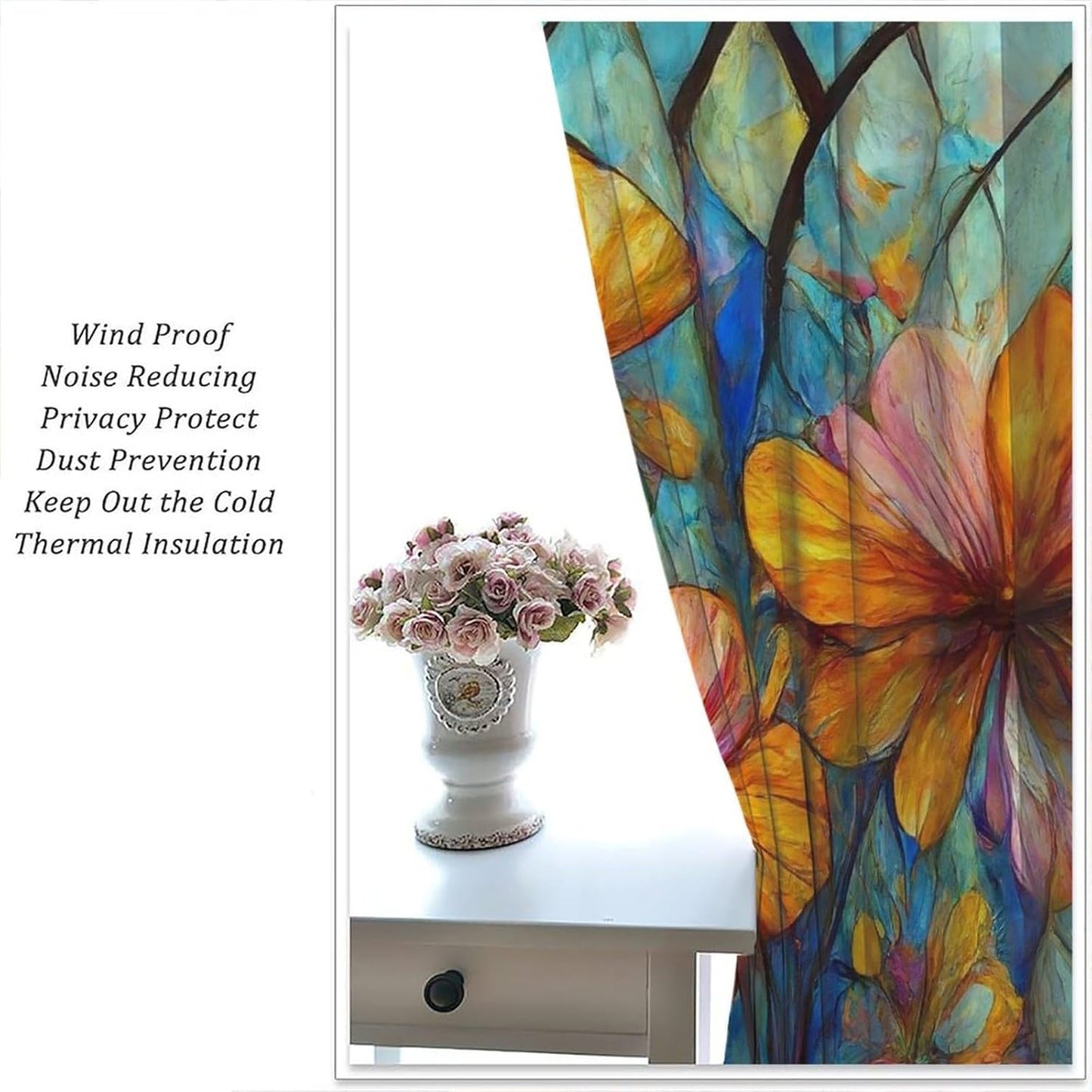 Stained Glass Curtains,Magic Forest Colorful Flowers Abstract Art Home Decor Drapes for Bedroom Living Room Kitchen Window Treatment 2 Panels Set Total Size 63" W X 63" L Inch