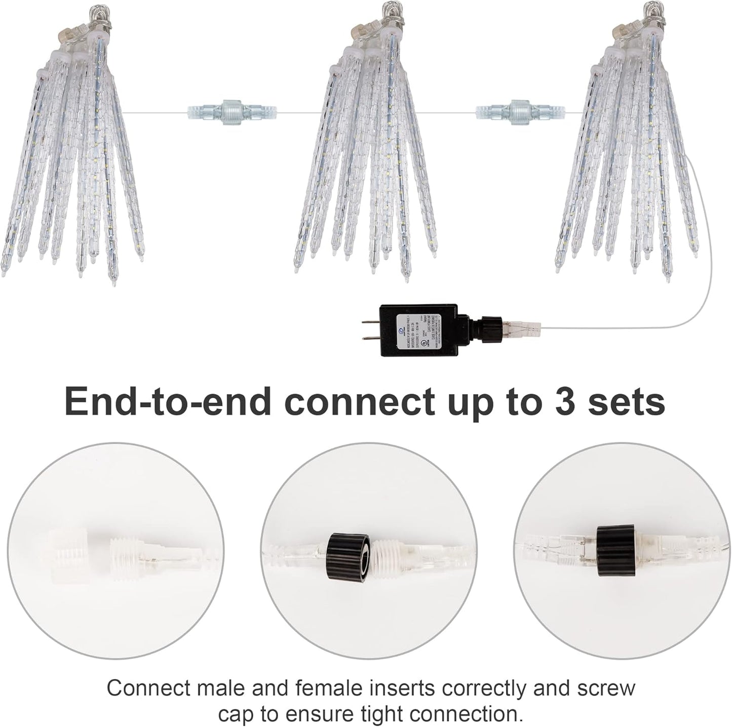 WATERGLIDE Meteor Shower Lights, 12" Outdoor Icicle Christmas Lights 8 Icicles 192 SMD LED Crystal Ice Falling Light, Connectable Raindrop Light, Xmas Winter Party Tree Holiday Decor, Multicolor