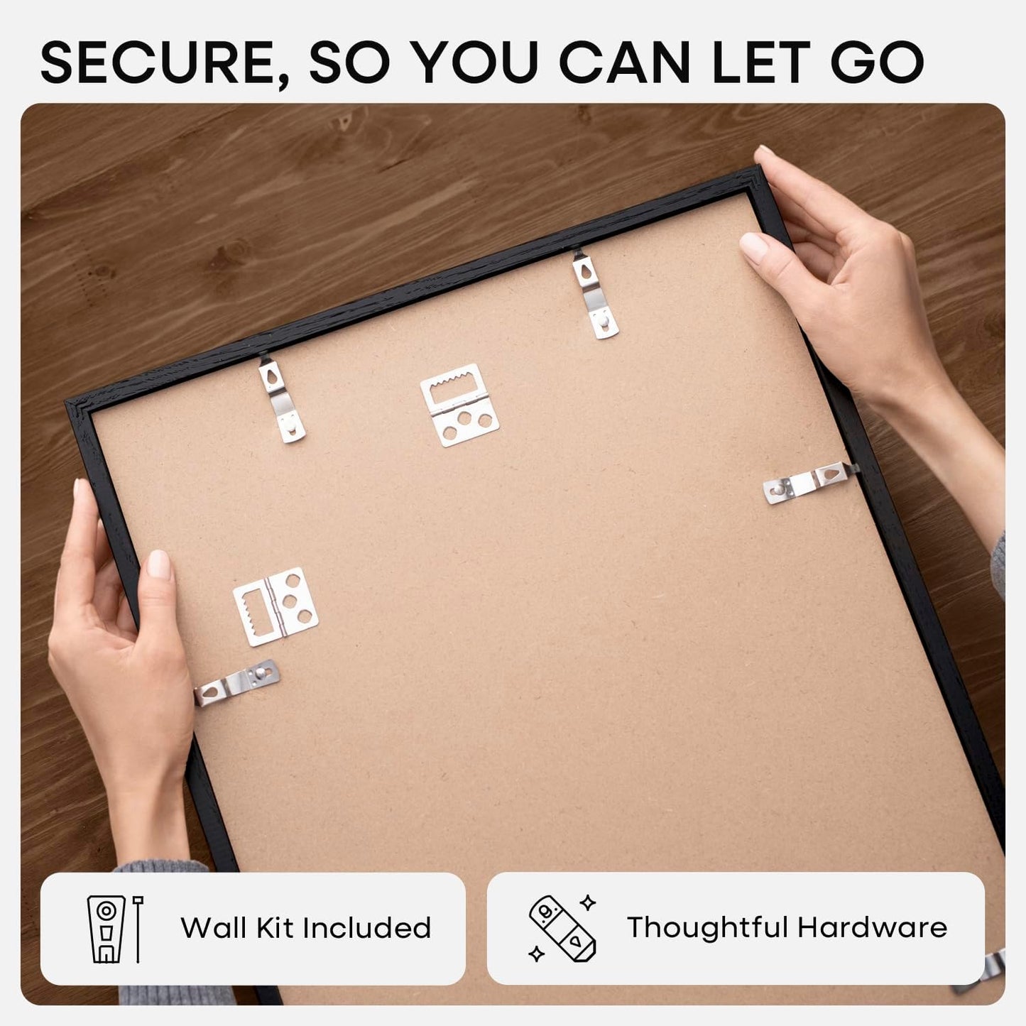 Homeforia 16x16 Black Wood Frame, High End Oak 16 x 16 Square Picture Frames with Mat 12 by 12 inches Photo, 16by16 Black Wooden Poster Frames Matted to 12x12 Print, Tempered Glass, Wall Kit, Set of 1