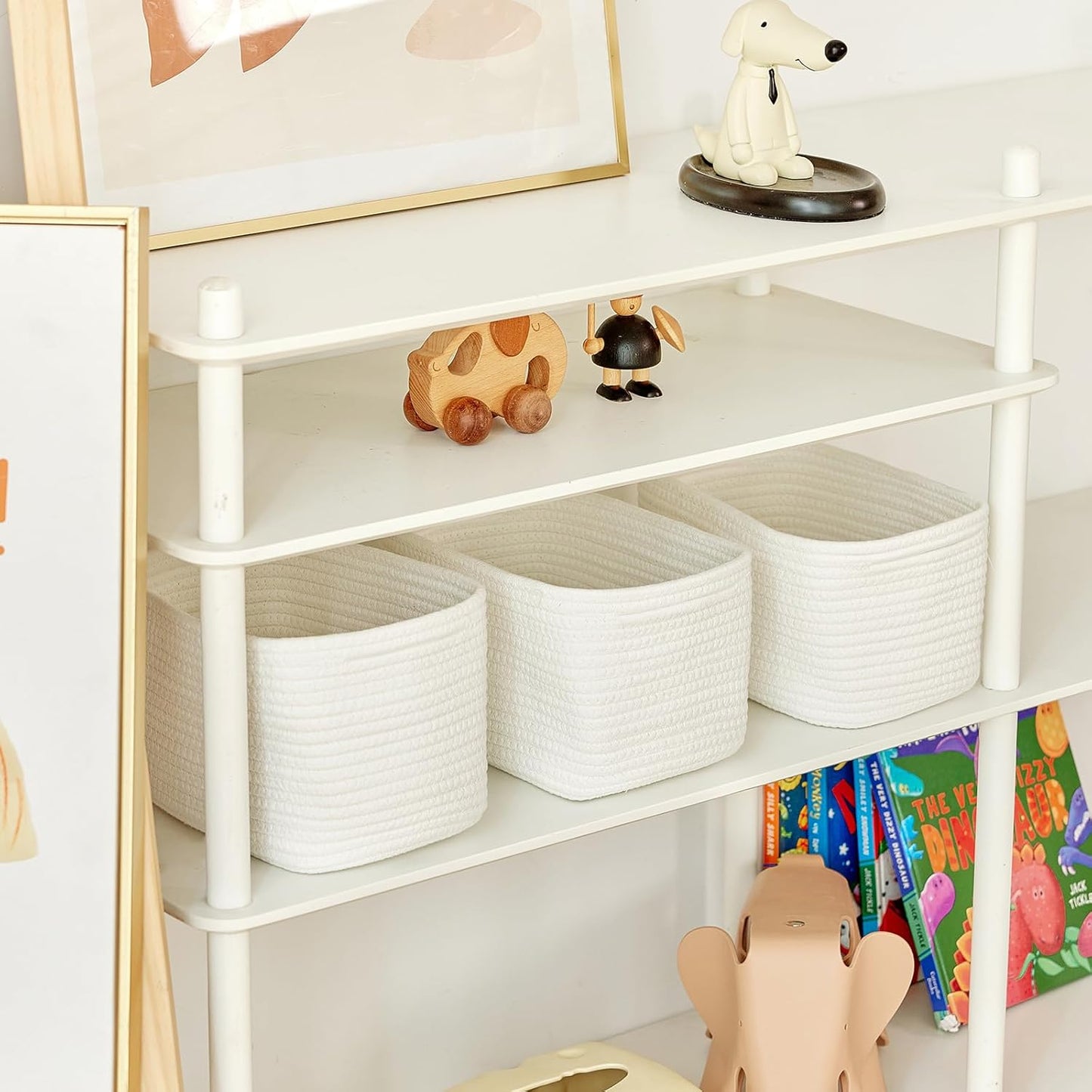 Small Cotton Rope Storage Basket Set of 3-11"x7"x7" Perfect Woven Baskets for Storage, Ideal Storage Baskets for Organizing Toys, Towels, and More - Baskets for Shelves and Home Decor(White)