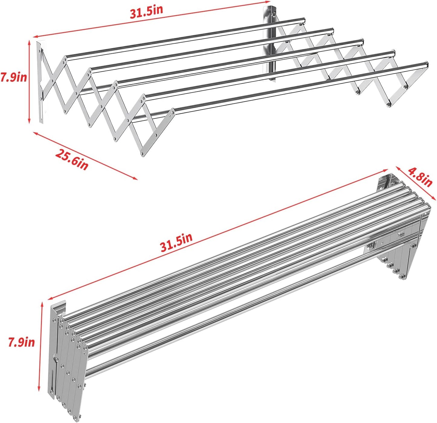 Guevara Wall Mounted Clothes Drying Rack,Stainless Steel Foldable Drying Rack for Laundry Room/Bathroom Tower,Easy to Install 31-inch Rod, 120 lbs Large Capacity- Indoor and Outdoor Use