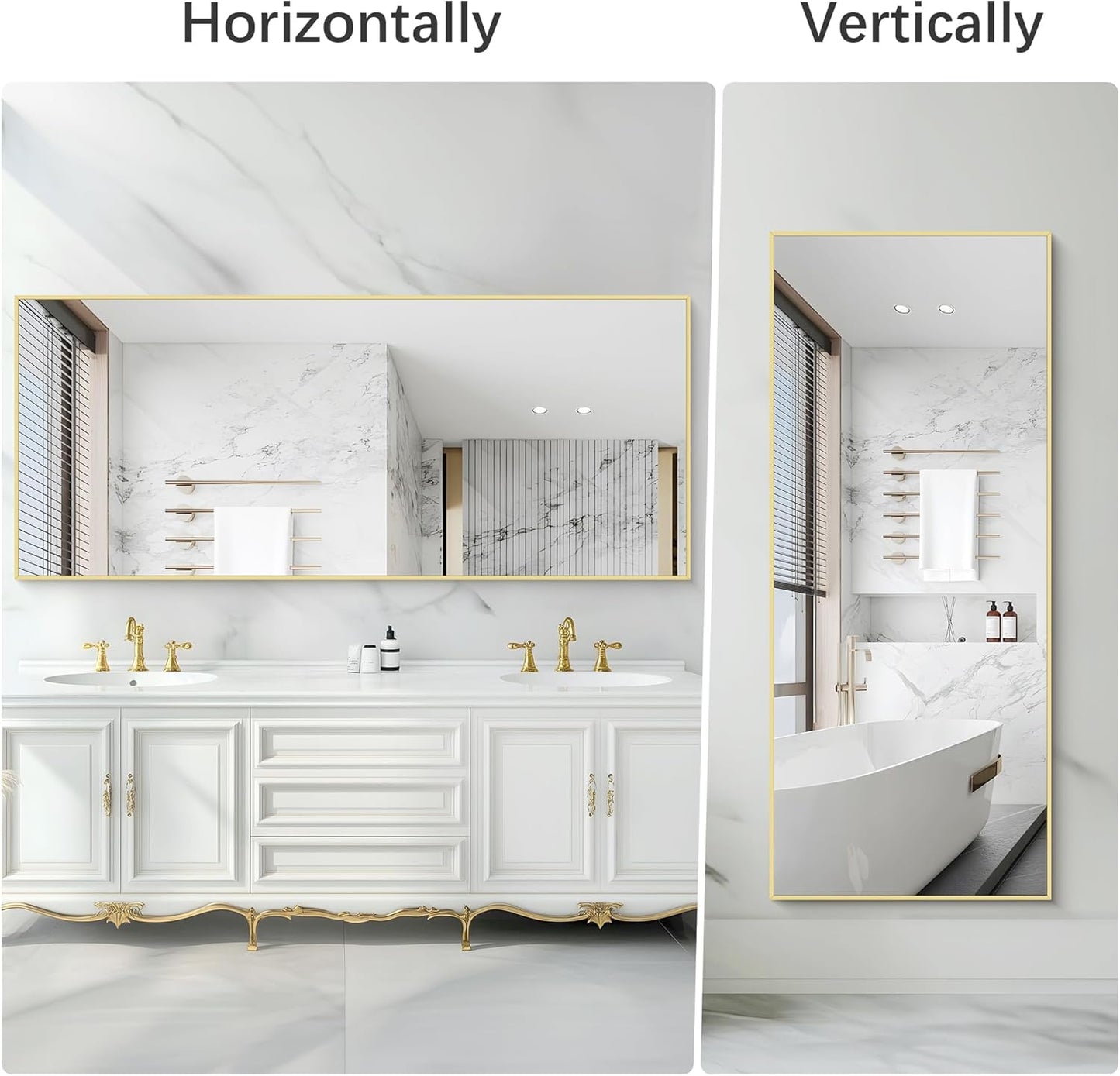 30x72inch Bathroom Mirror, Gold Rectangle Mirror with Thin Metal Frame, Large Rectangular Wall Mirrors for Bathroom, Living Roomm, Hair Salon, Big Farmehouse Mirror Hang Horizontal/Vertical