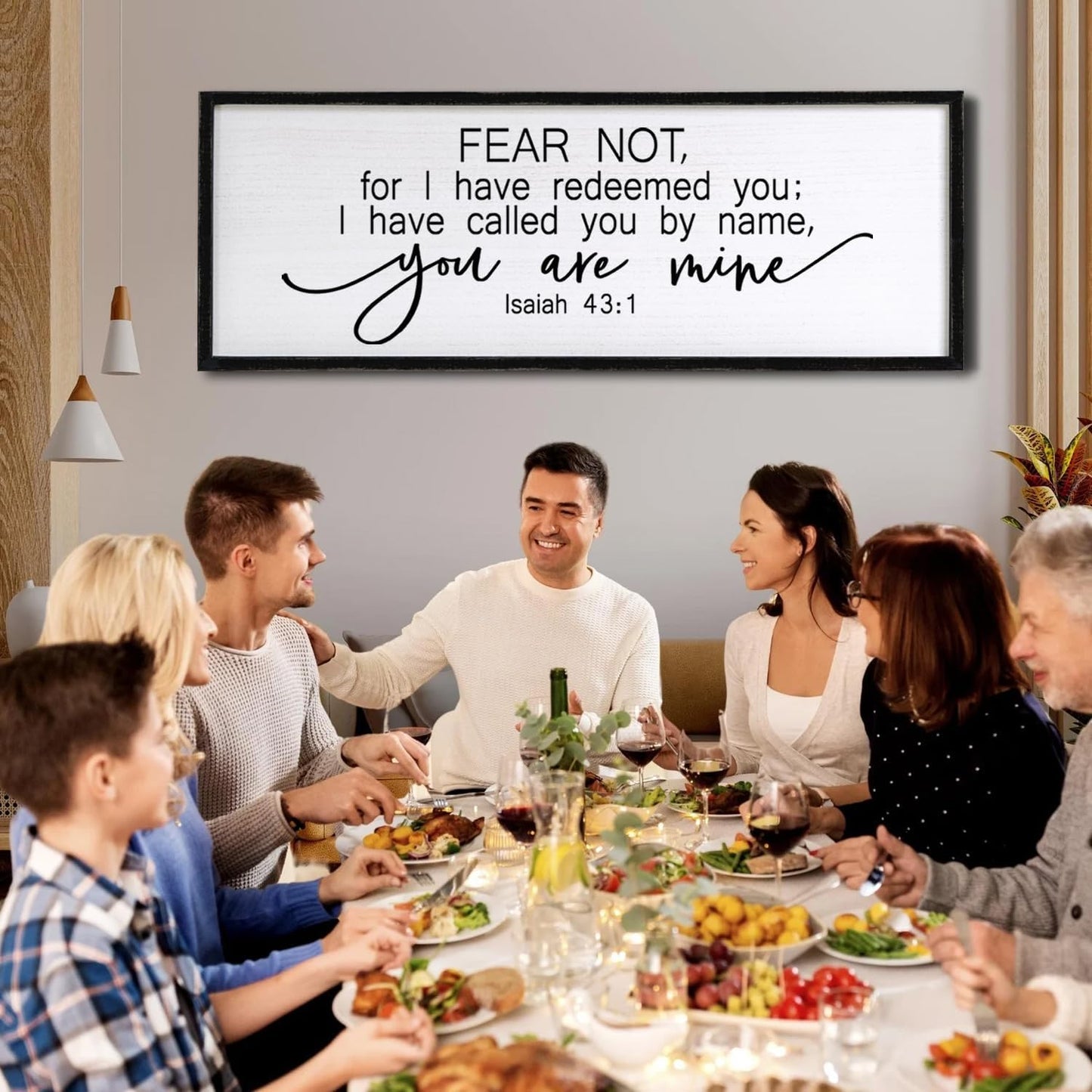 Fear Not for I Have Redeemed You Sign Framed Wall Art, 40''×15'' Rustic Religious Christian Isaiah 43:1 Bible Verse Sign, Horizontal Holy Inspirational Catholic Scripture Decor