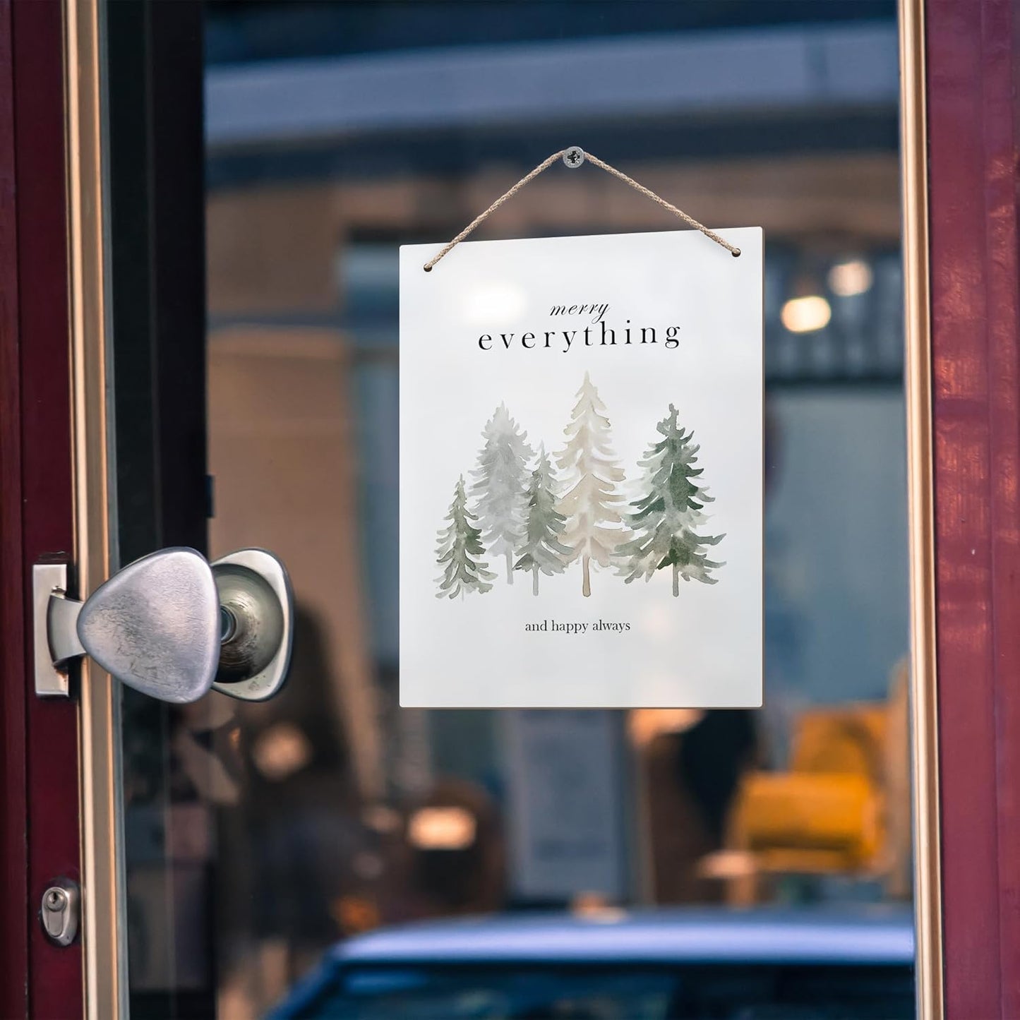 Pine Tree Winter Hanging Wooden Signs 10x8, Welcome Winter Signs, Winter Tree Wall Decor, Merry Everything and Happy Always Winter Home Room Office Hanging Wall Decor